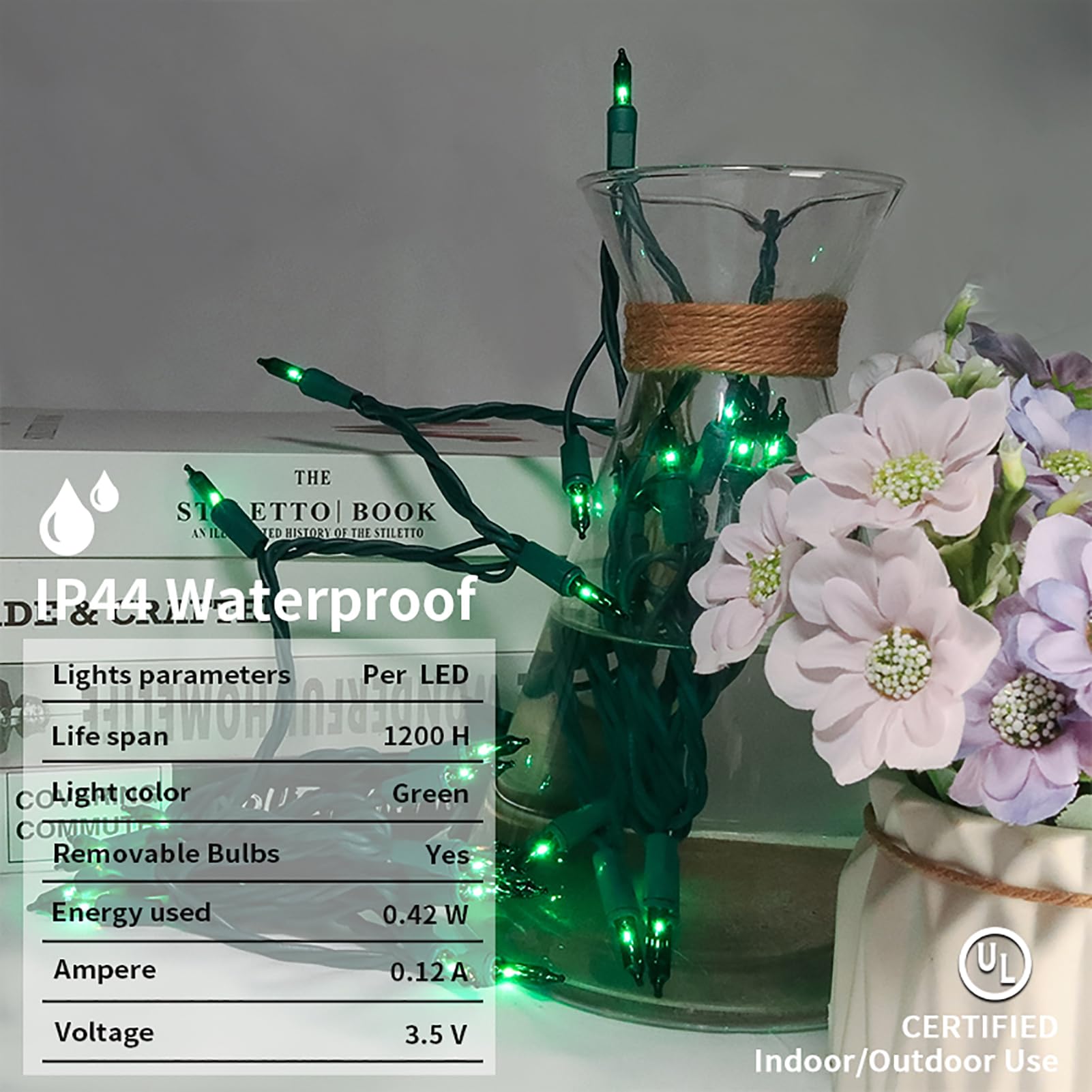 Multi-Sparking Green Christmas Lights 35 Count - Incandescent Green Mini String Lights For Indoor/Outdoor Christmas St. Patrick'