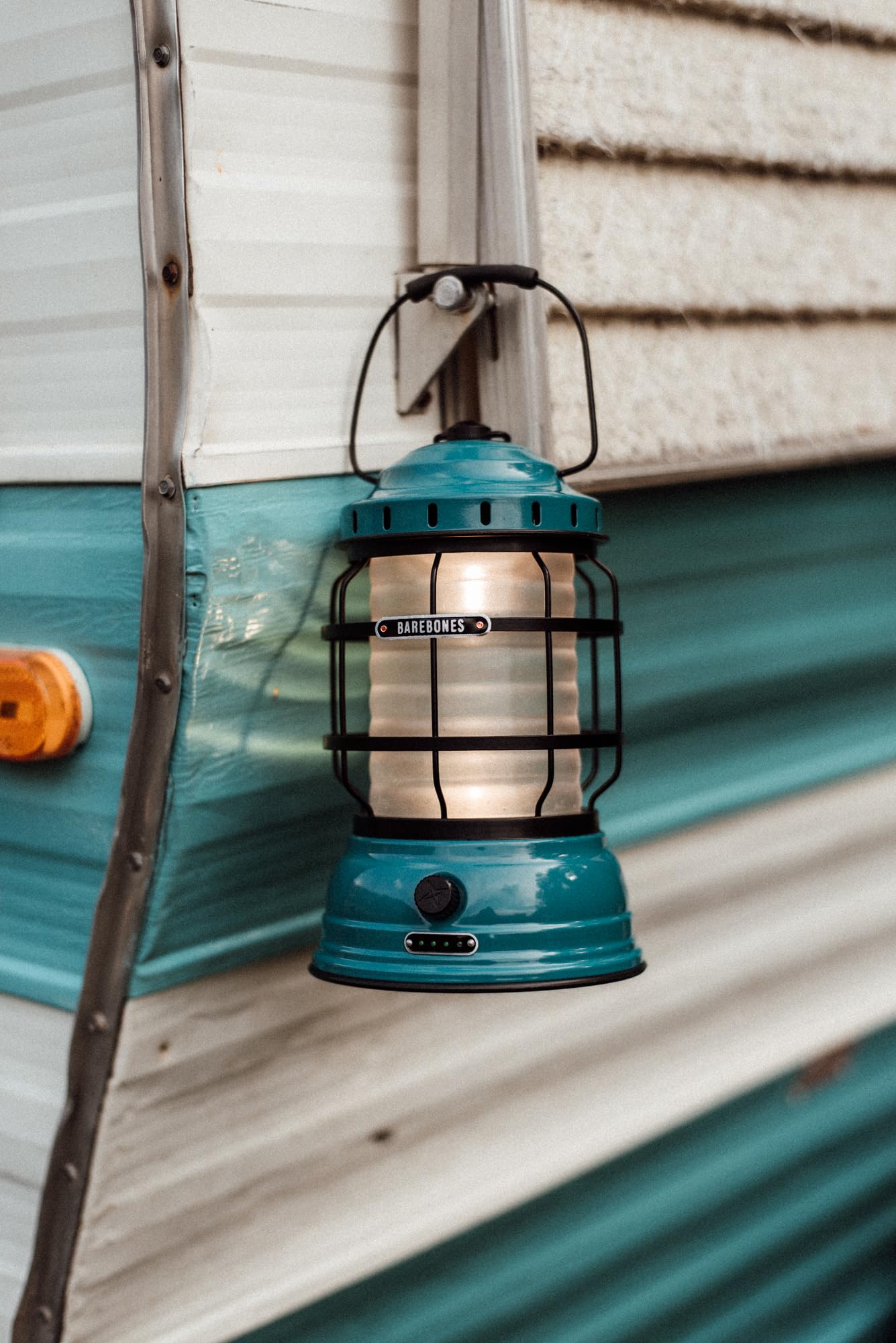 Barebones Forest Lantern - Teal LED Camping Light, Rechargeable, Adjustable Brightness, Model BARE161, Battery Operated