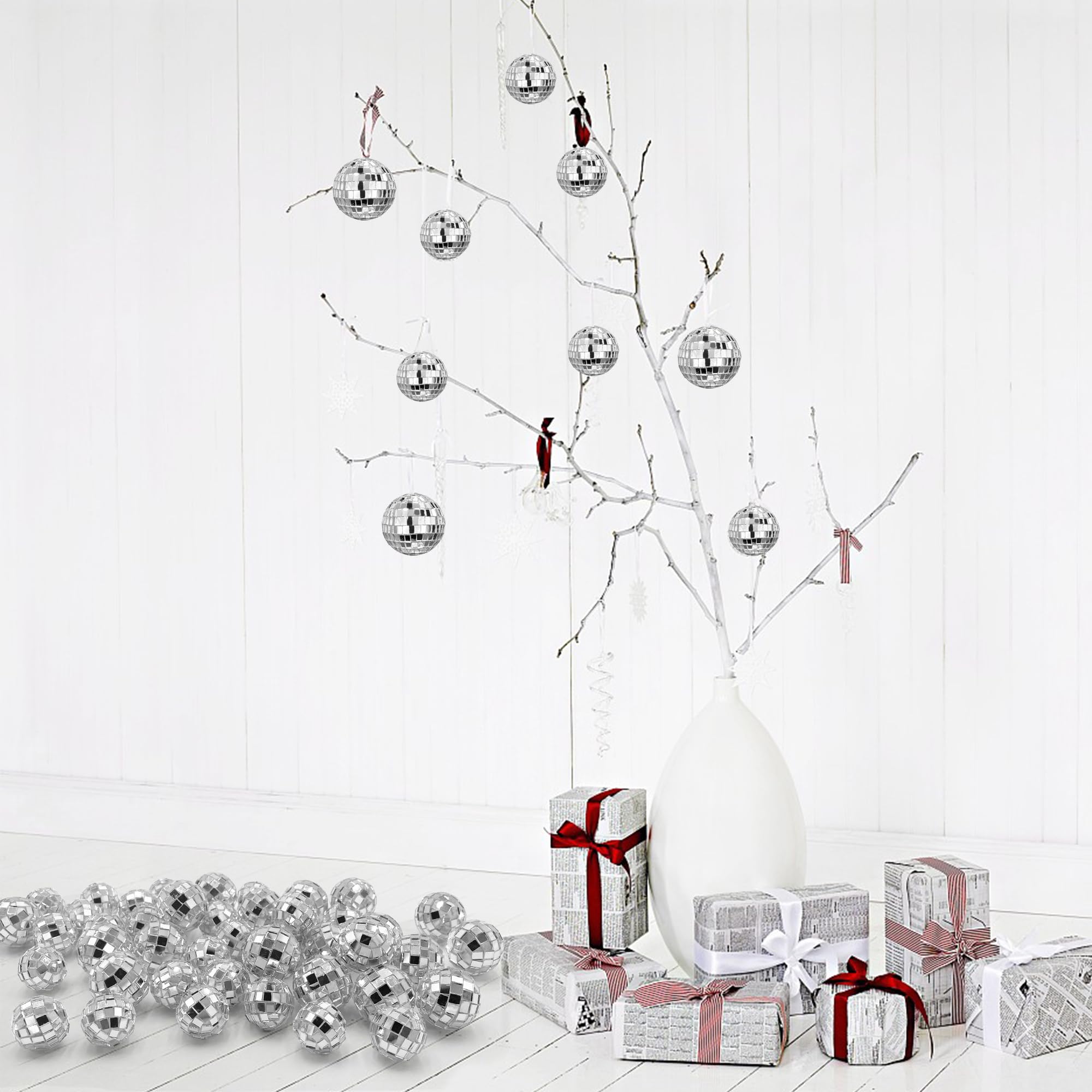 45 PCS 0.78Inch 1.18Inch Disco Ball Cake Decoration Ornaments Reflective Mirror Ball Cake Decoration 70s Disco Themed Party Deco