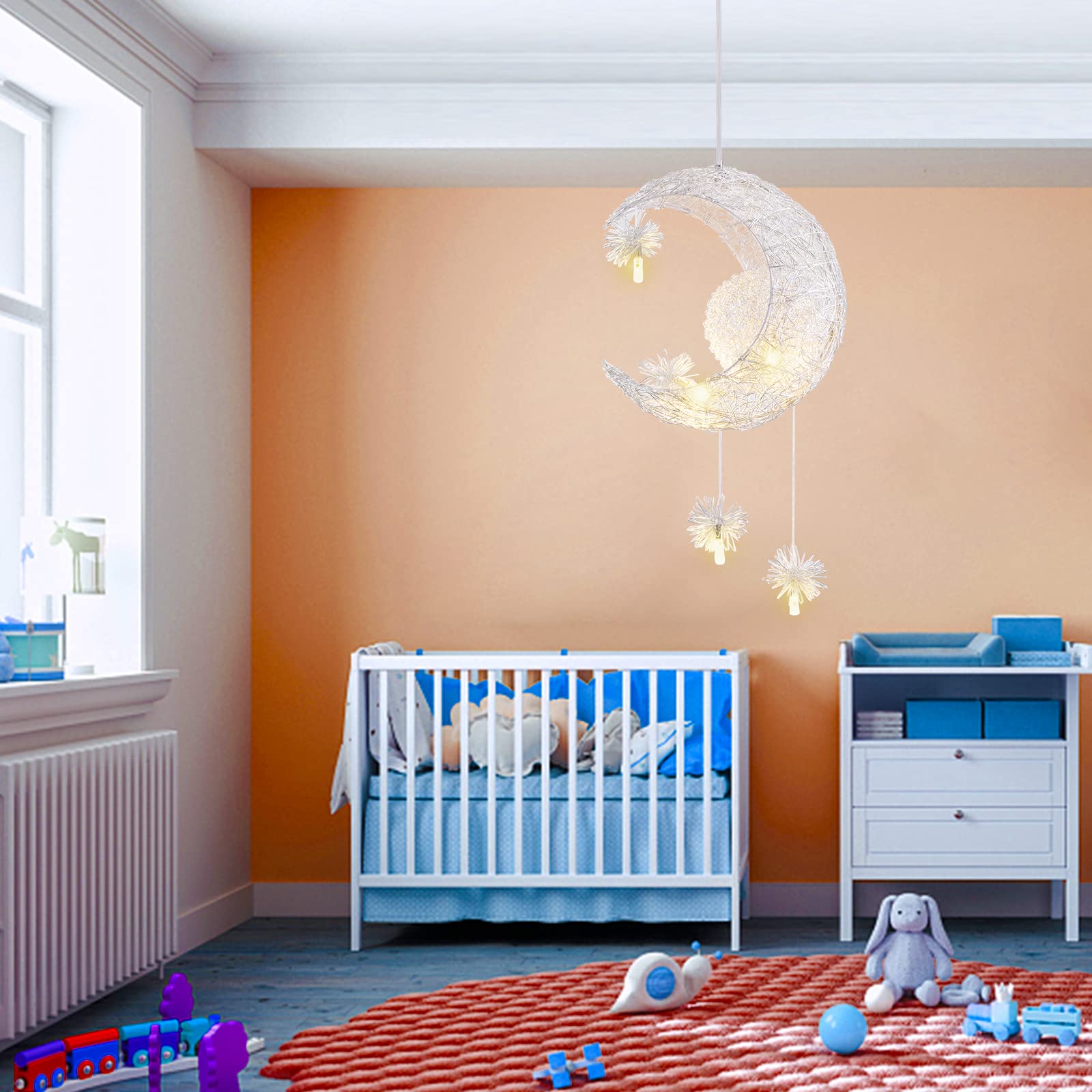 Tislyco Kids Ceiling Light, Moon Chandelier, Girls Chandelier For Bedroom, Nursery Light Fixture