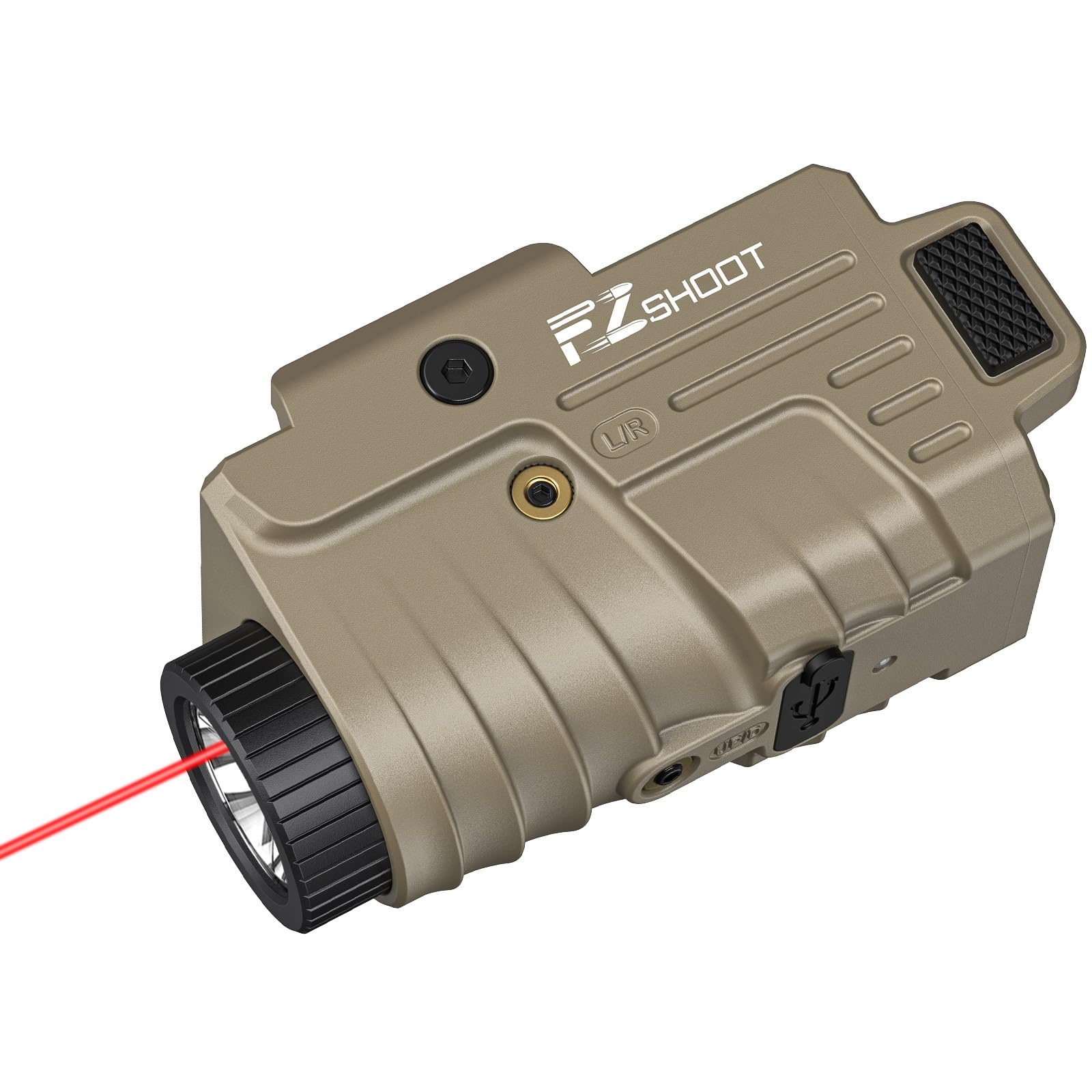 EZshoot 800 Lumens Handheld Toy Light Laser Combo Rechargeable  Handheld Toy Flashlight with Slidable Rail Compatible with Glock and Picatinny Rail  Tactical Flashlight with Red Laser Beam  Desert Tan