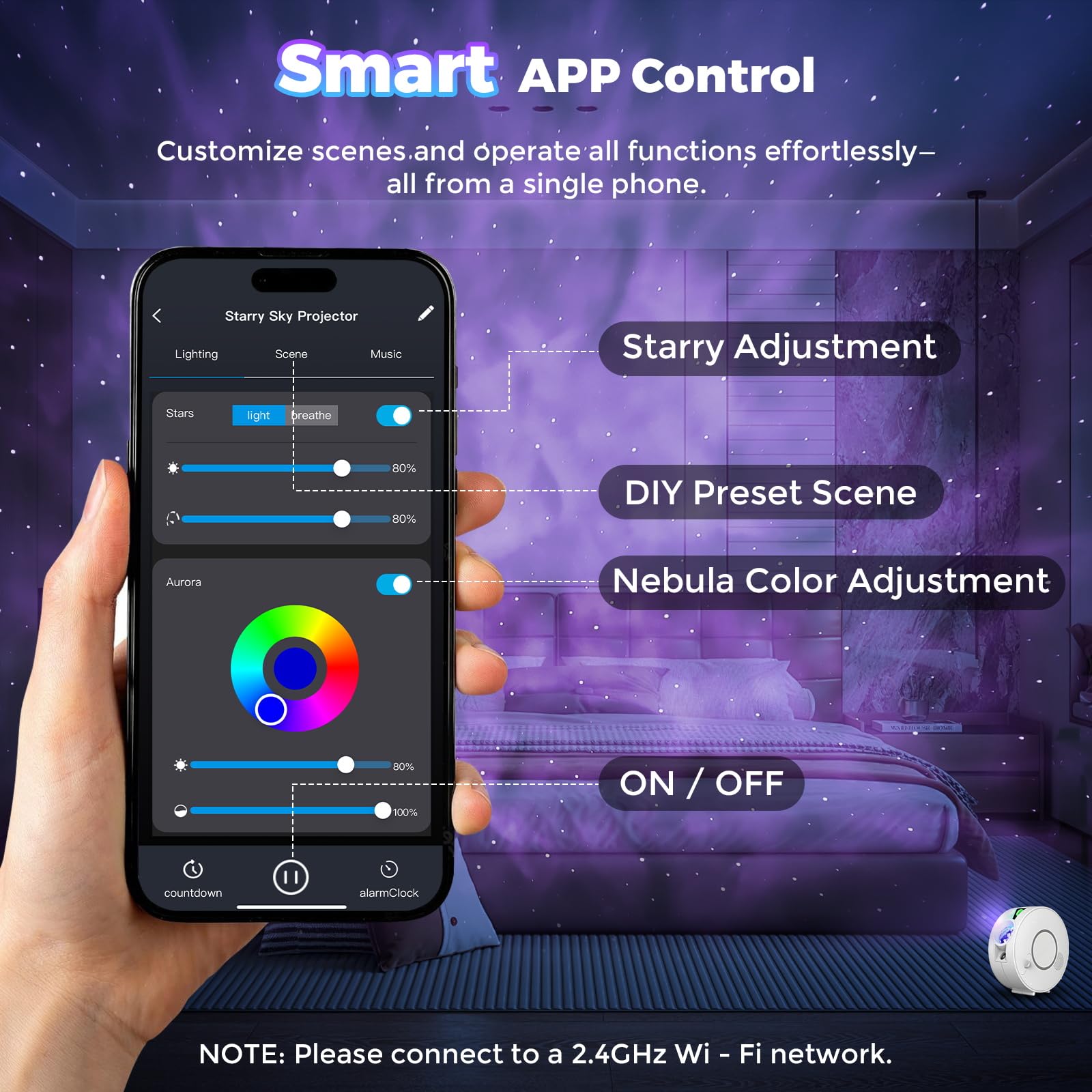 V JULES.V Smart Star Light Projector - Galaxy Projector with 6 Slides, APP & Voice Control, 24H Timer, White (SK17-White)