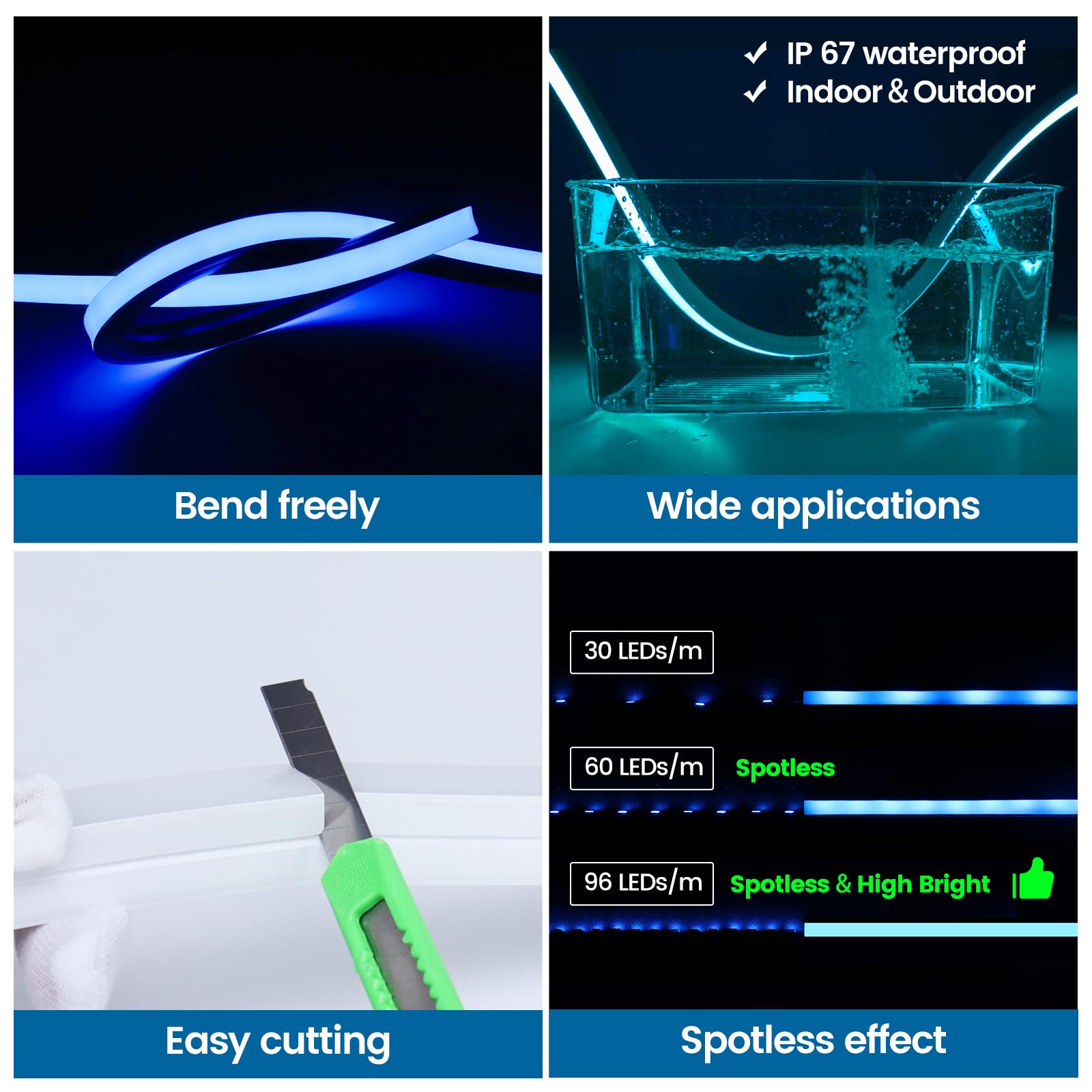 Muzata 2Pack 16.5Ft/5M Silicone Led Channel Ip67 Waterproof And Dustproof Flexible Bendable Spotless Diffuser Channel Fit Neon L