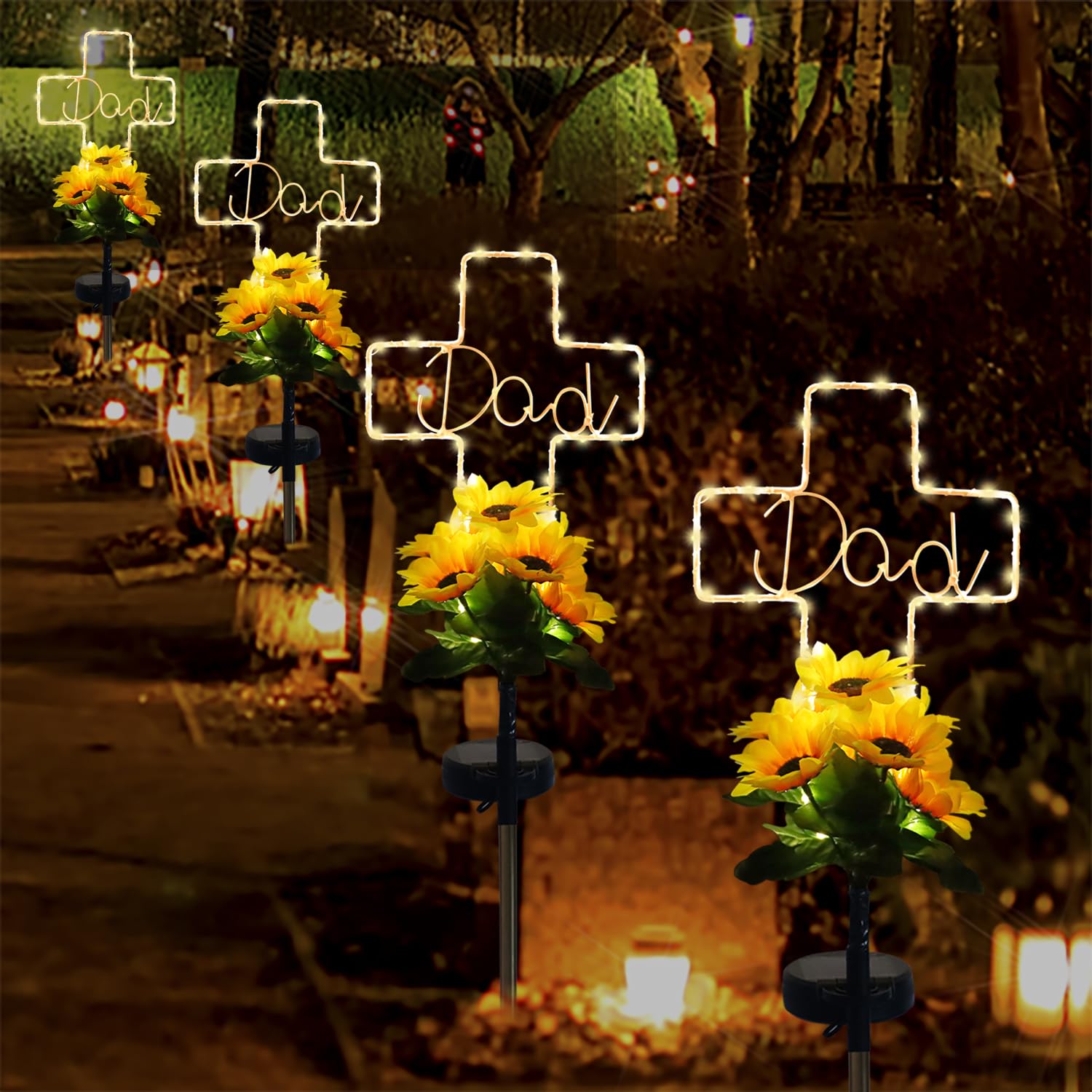 Lmtocs Solar Cross Grave Lights - Waterproof Sunflower Design For Cemetery, 2 Modes, Memorial Decor For Dad