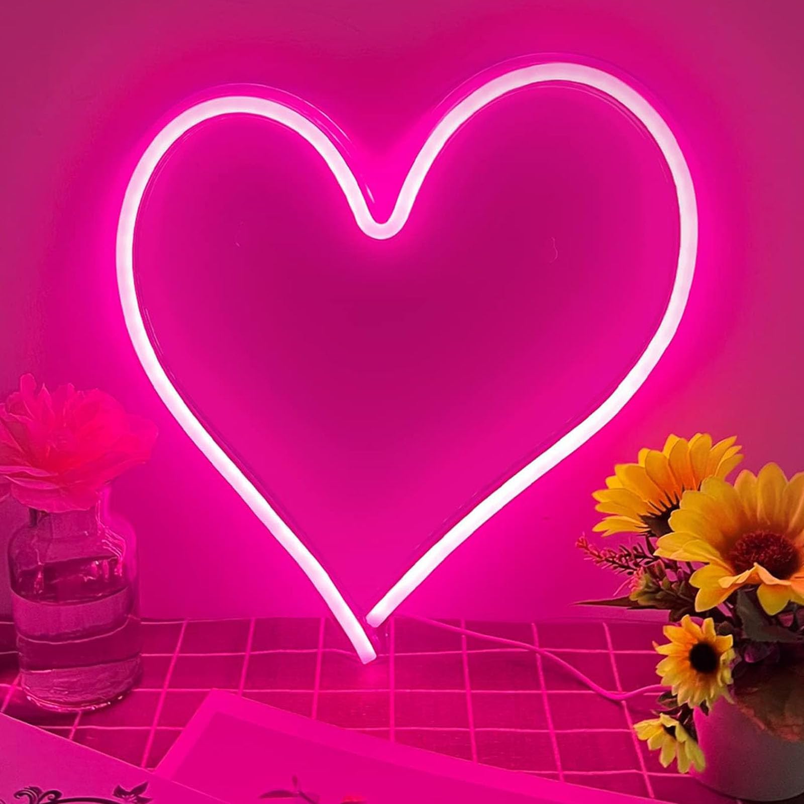 Bernicekelly Pink Heart Neon Sign - Dimmable Led Light For Bedroom & Party Decor, 13.4" X 13"