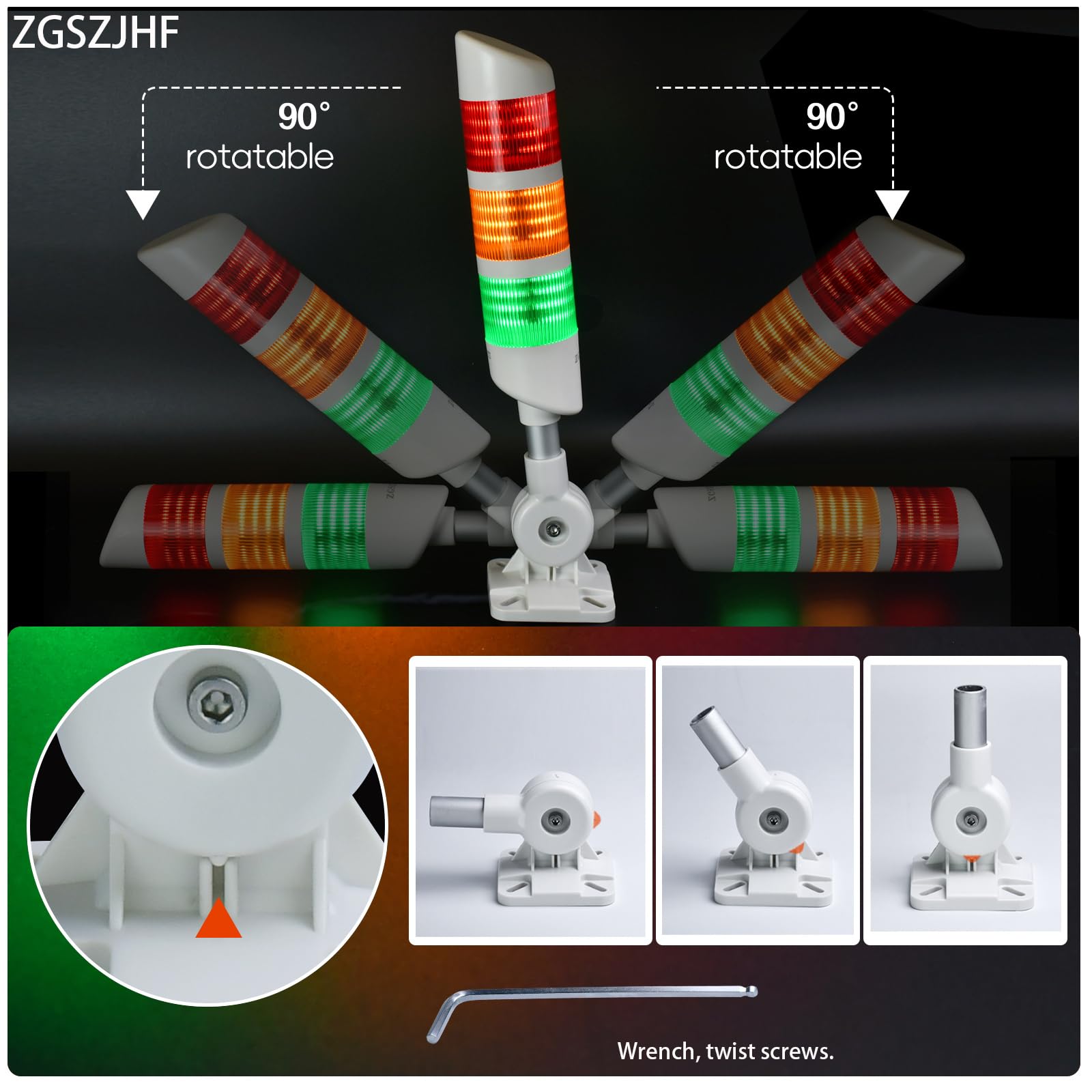 ZGSZJHF 12V Signal Tower Stack Lights 3-Layer Led Industrial Warning Lights, Column Tower Lamp with Rotatable Base Steady 12V DC