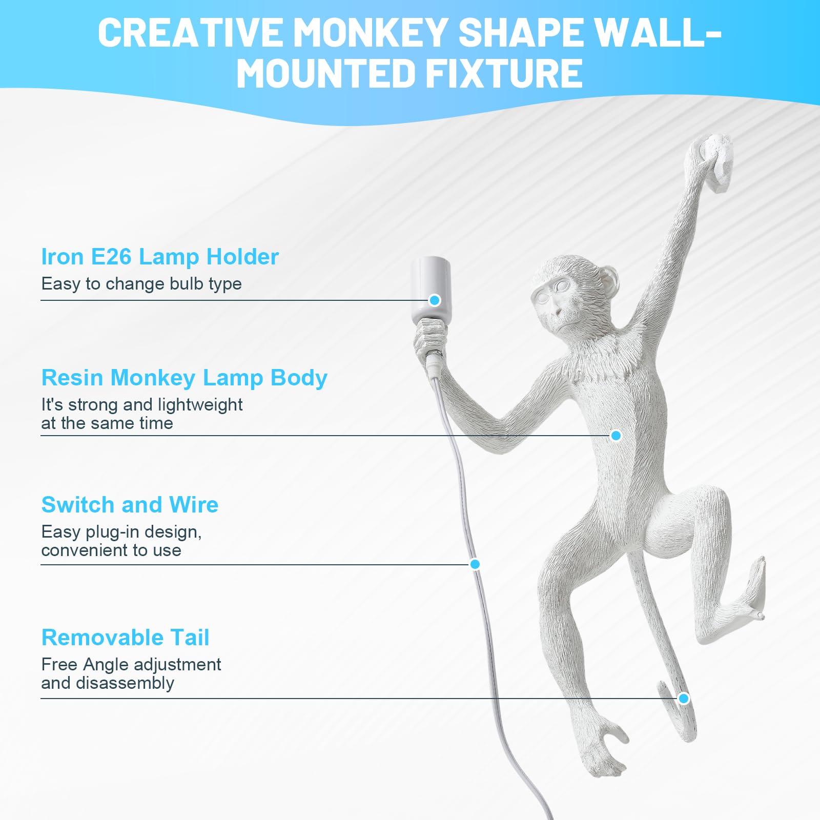 Huashuani Monkey Wall Lingt, Creative Monkey Shape Plug In Wall Sconces, Industrial Retro Indoor Decorative Animal Light Fixture