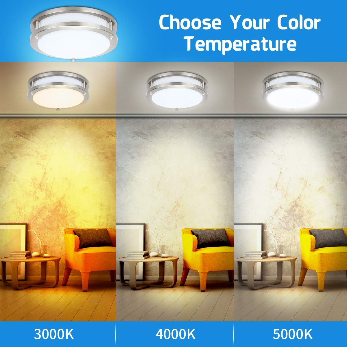 Drosbey 36W Dimmable Led Flush Mount Ceiling Light Fixture, Kitchen Light Fixtures, 13 Inch Ceiling Lights For Bedroom, Bathroom