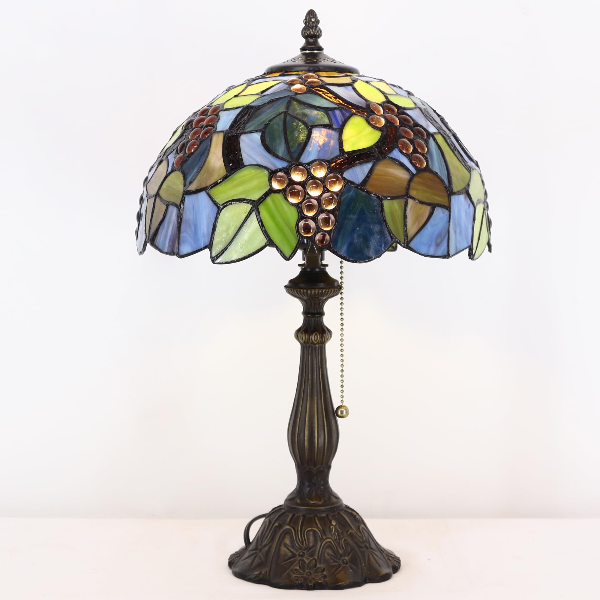 Zjart Tiffany Table Lamp Stained Glass Lamp 12X12X19 Inch Antique Reading Light (Amber Grape)