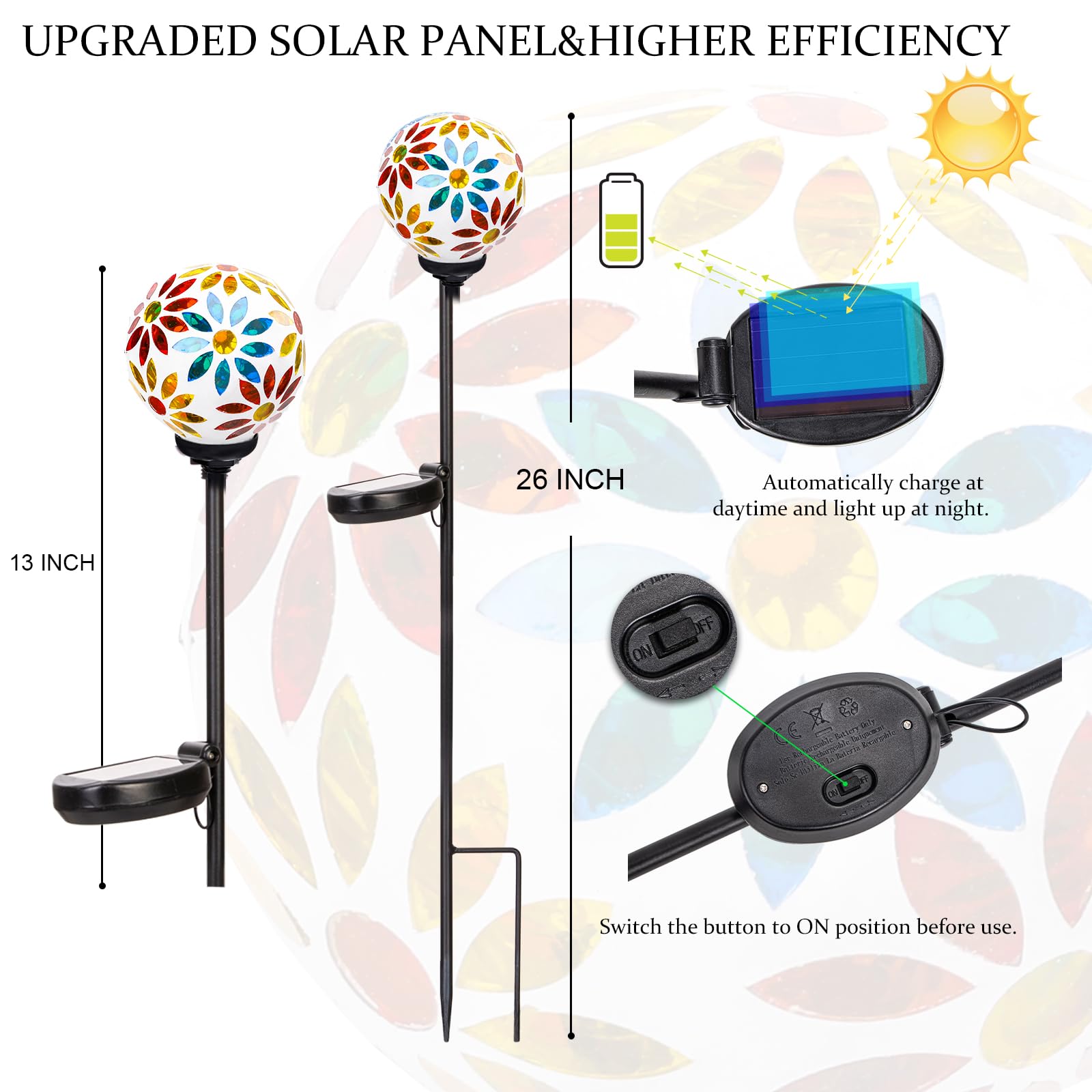 Vcuteka Solar Garden Lights, Mosaic Solar Lights Outdoor Decor Pathway Light Waterpoof Led Stake Light For Landscape Lawn Patio