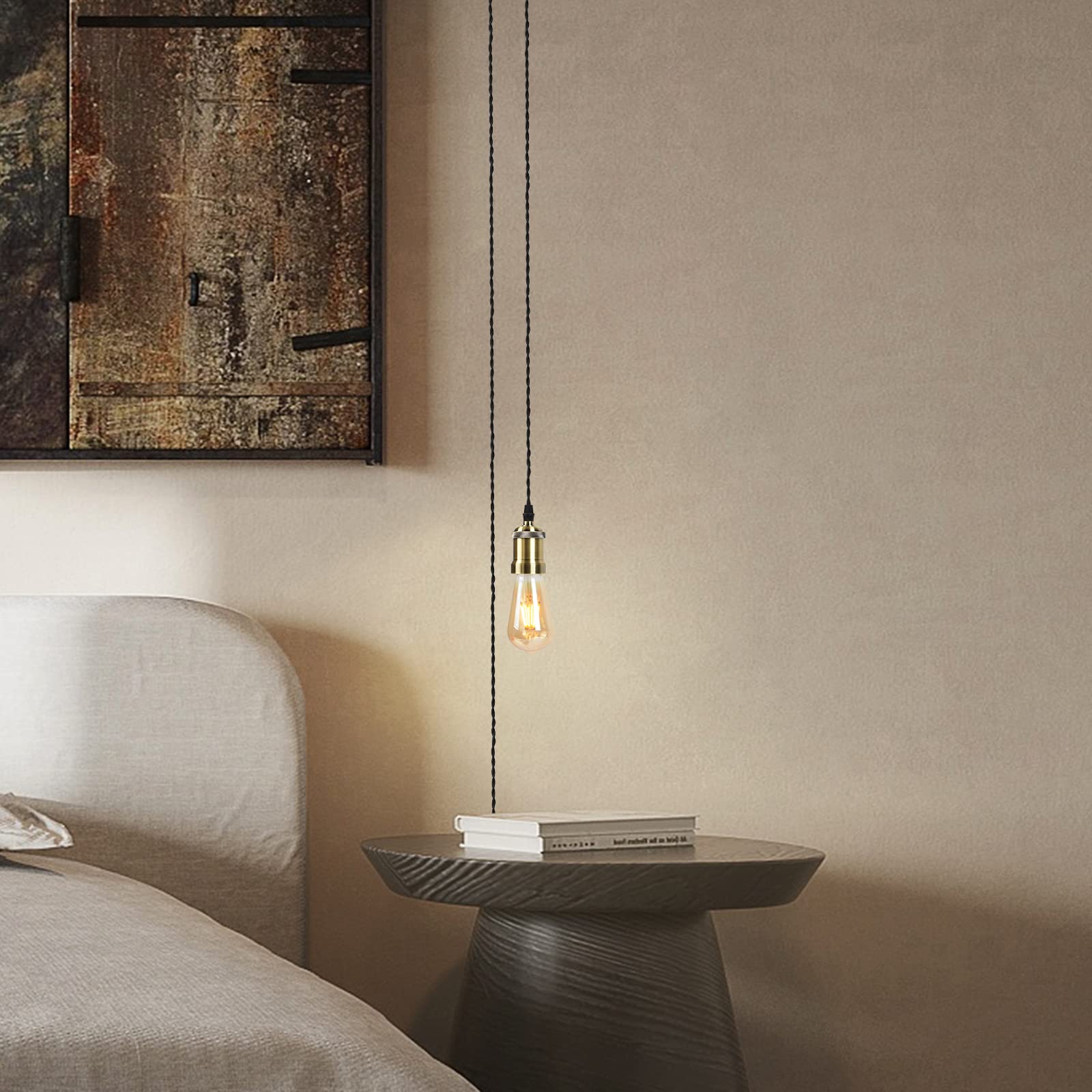 Plug In Pendant Light Cord Hanging Light Kit With Dimmer Switch,Farmhouse Hanging Lights19.69 Ft Power Cord Length,Hemp Rope Plu