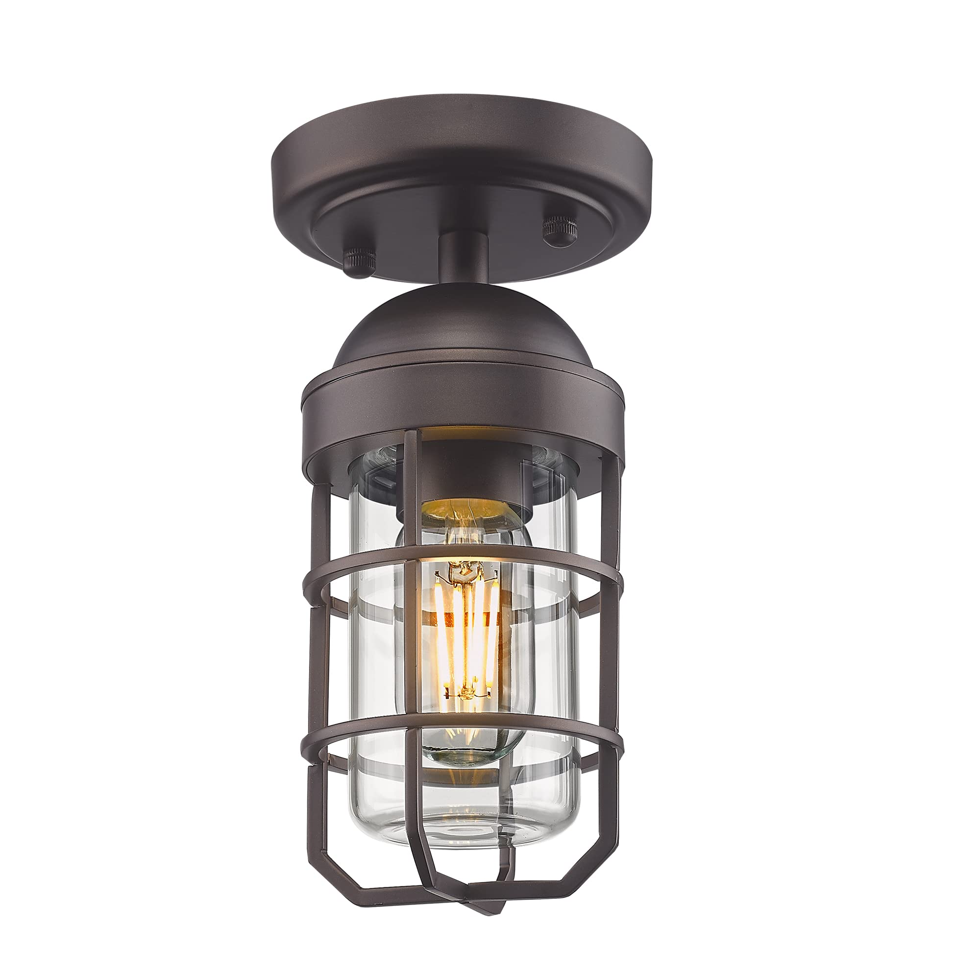 Emliviar Farmhouse Ceiling Light, Vintage Semi Flush Mount Light for Indoor, Security Light with Clear Tempered Glass, Oil Rubbe