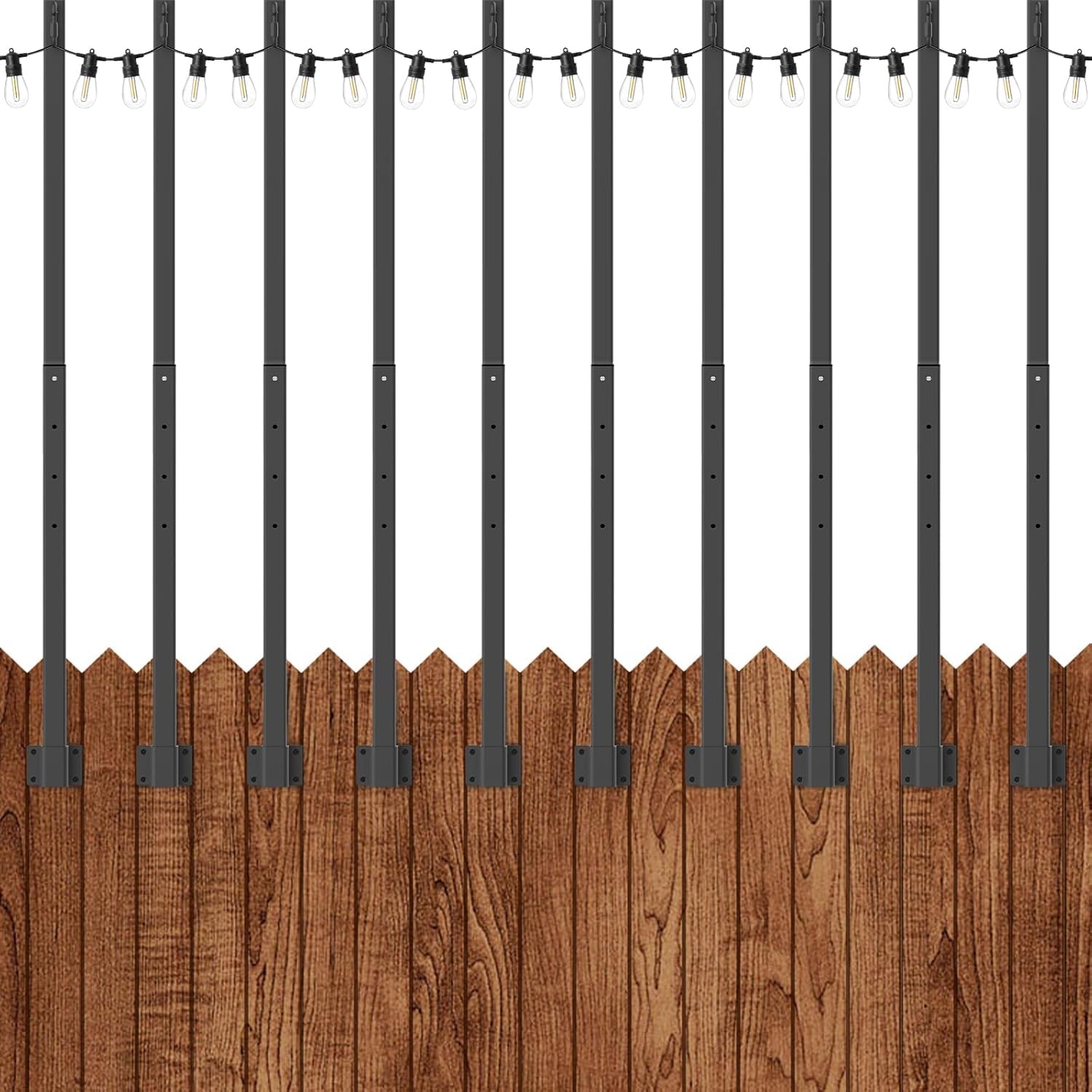 SINLEY 10 Pack Suspension Outdoor String Light Poles for Outside String Lights Hanging,with Clip and Holder,Light Post Mounting 