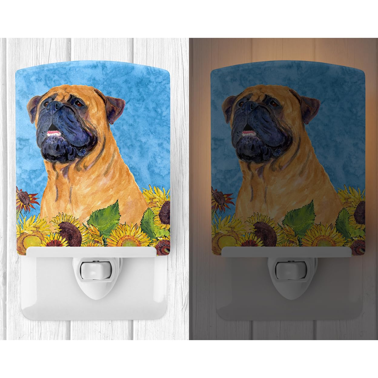 Caroline'S Treasures Ss4153Cnl Bullmastiff In Summer Flowers Ceramic Night Light Compact, Ul-Certified, Ideal For Bedroom, Bathroom, Nursery, Hallway, Kitchen, 6X4X3, Multicolor