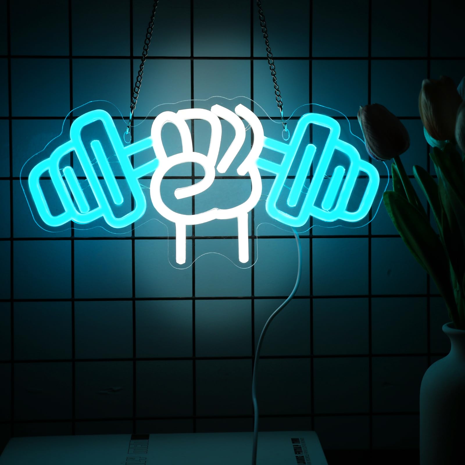 Neonawall Dumbbell Neon Sign For Home D  cor,Bedroom Decor,Led Sign,Room Neon Sign,Gym Decor,Sports Neon Sign,Men Women Wall D