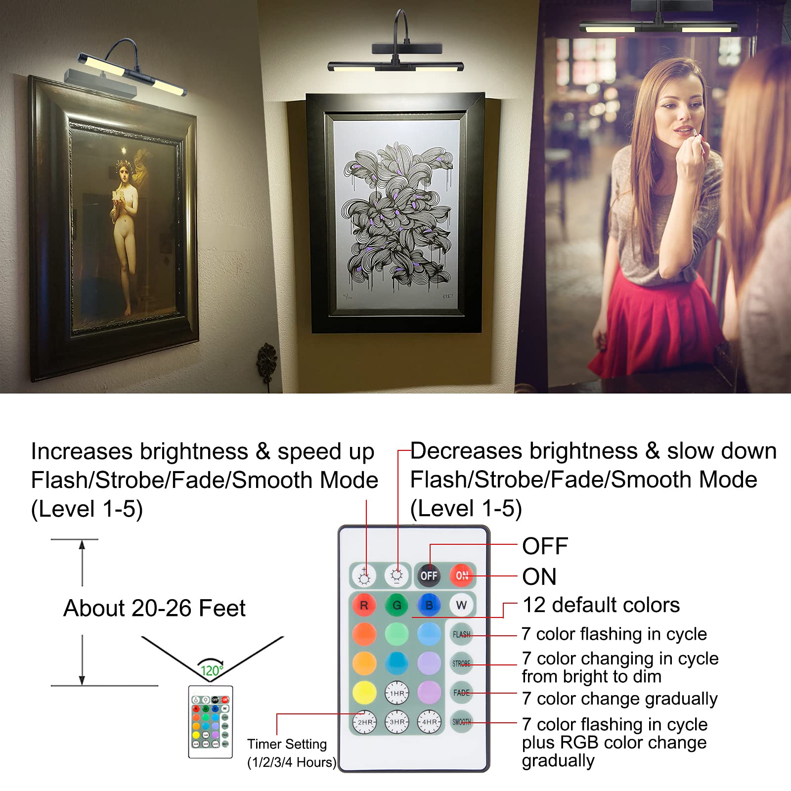 Luxsway Picture Lights Rechargeable,Painting Light For Picture With Aluminum Finish,Upgrade 12 Color Changing Art Lights With Ti