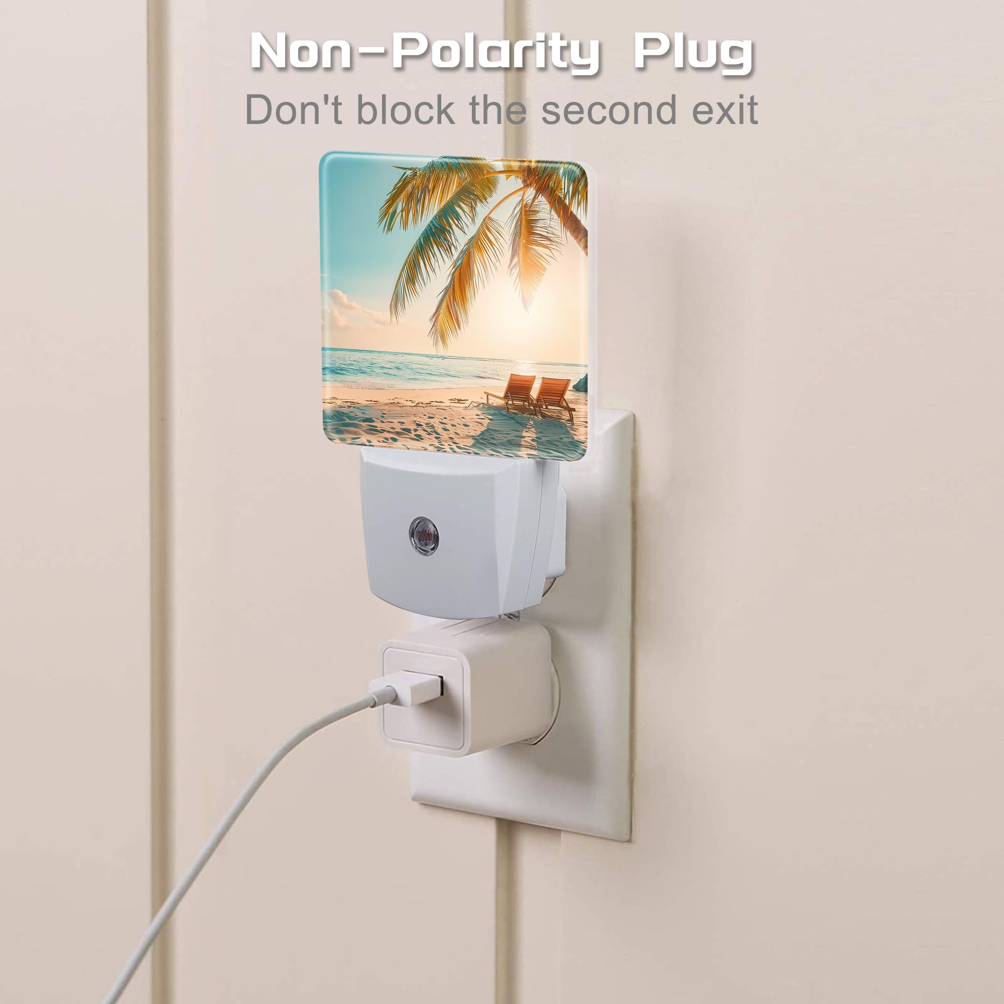 Beach And Sunset Night Light Plug Into Wall, Tropical Palm Tree And Ocean Dusk To Dawn Night Light Plug In,0.5W Energy Saving Sl