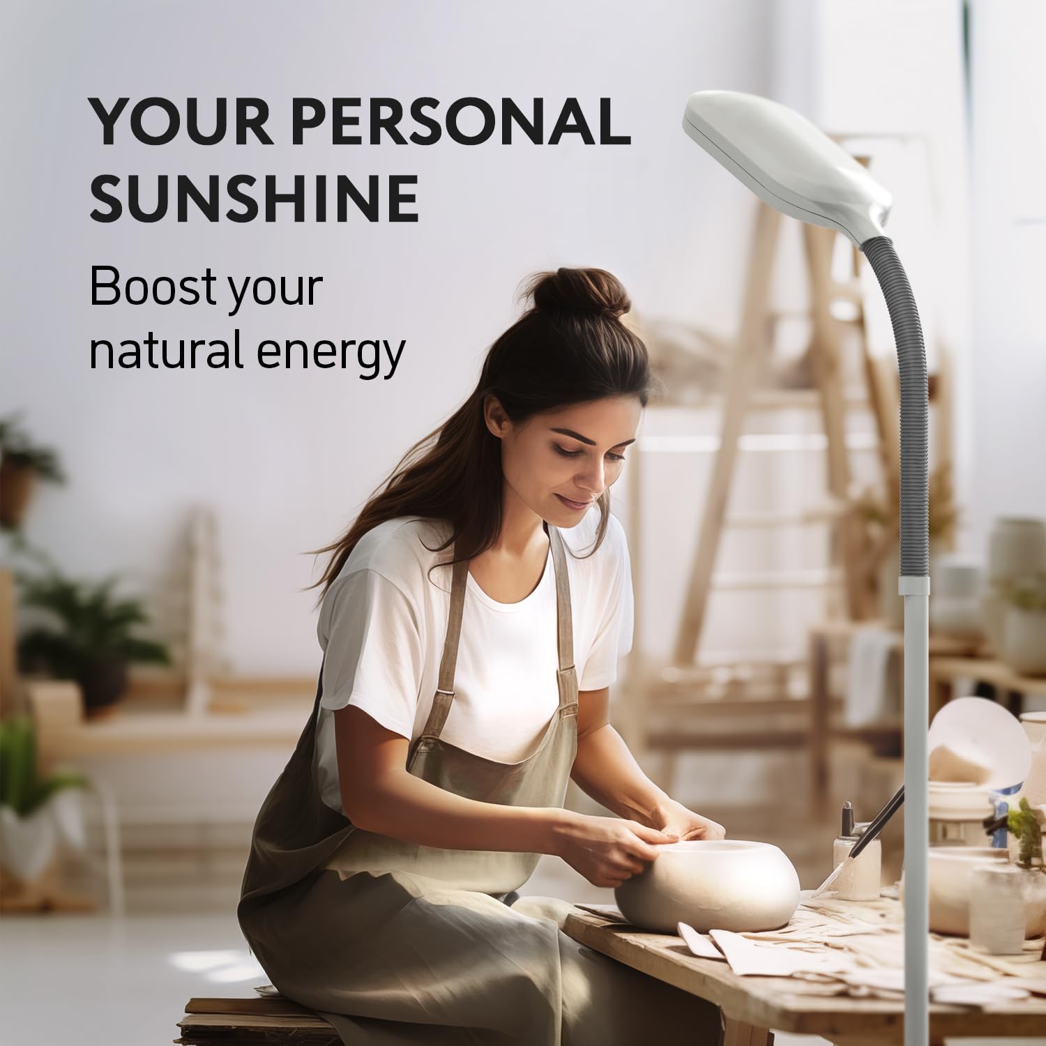 Natural Daylight Floor Lamp - Craft Light Floor Standing For Reading, Crafting, Sewing - 27W Full Spectrum White Bright Sunlight - Adjustable Gooseneck - Task Lamps For Living Room, Bedroom, Office