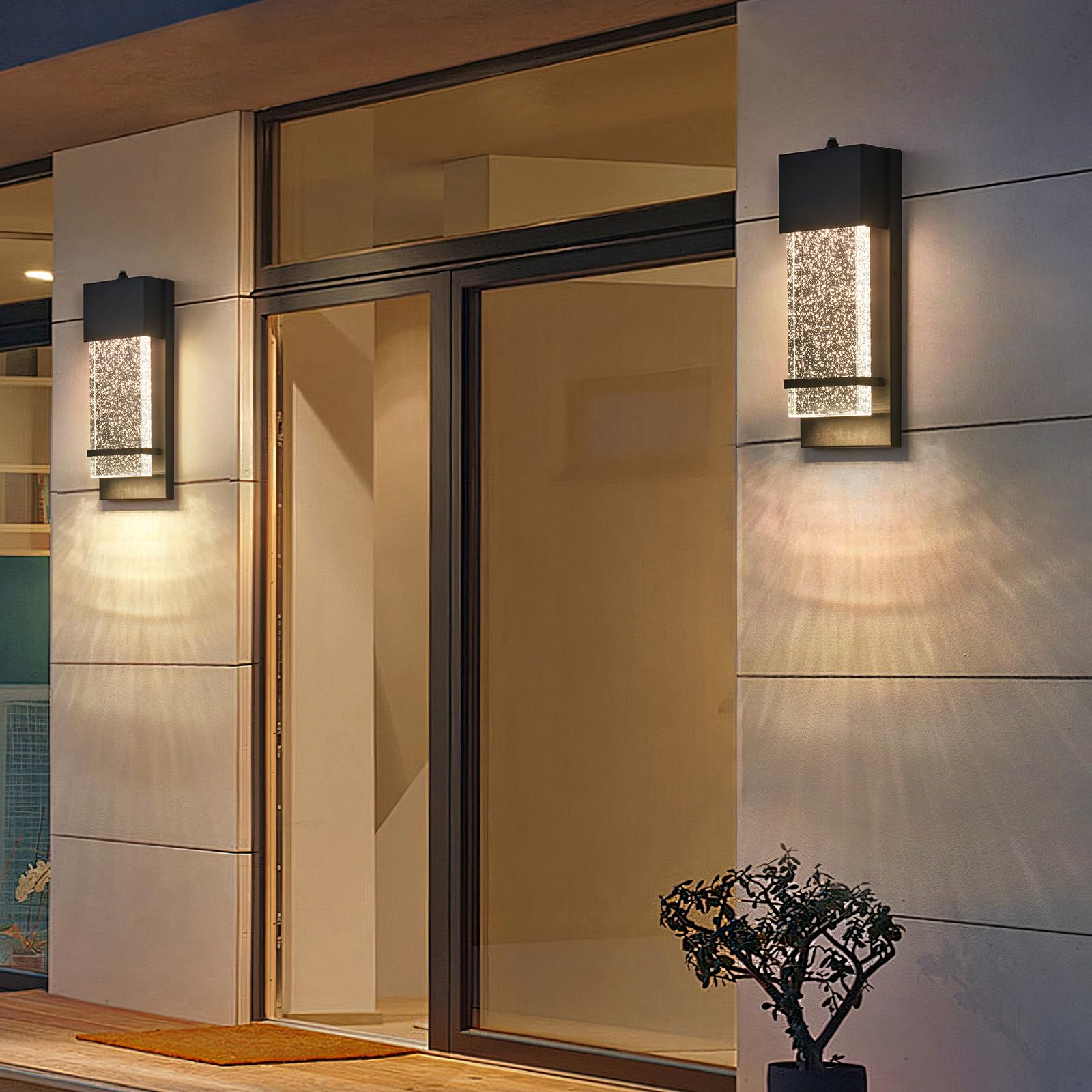 Yisuro Dusk To Dawn Black Wall Sconce With Crystal Bubble Led, Outdoor Lighting Fixture