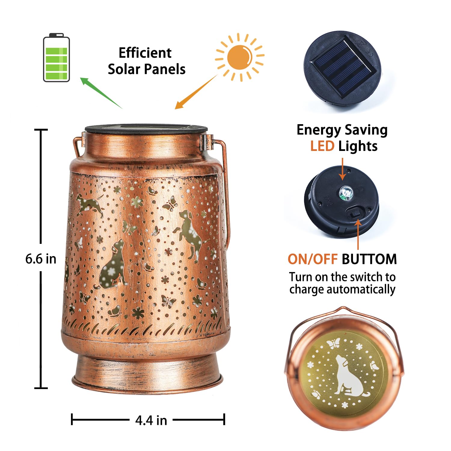 2 Pack Dog Outdoor Solar Hanging Lanterns Waterproof Led Solar Lights Metal Decorative Lanterns For Garden, Patio, Courtyard, Ba