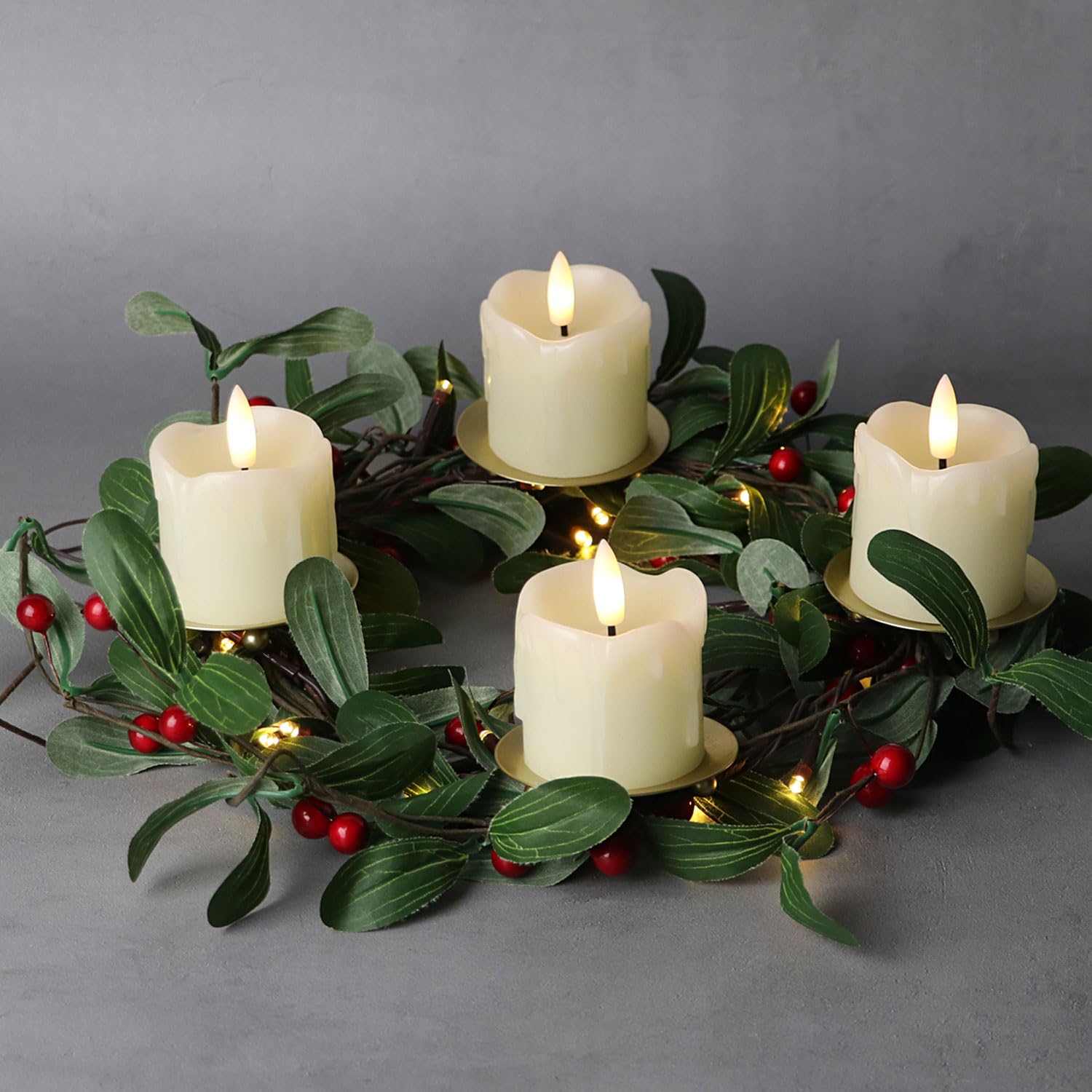 Rhytsing Pre-lit Garland with 30 LED Lights, 5.9FT Red & Green, Battery Operated with Timer for Christmas Mantel Decoration