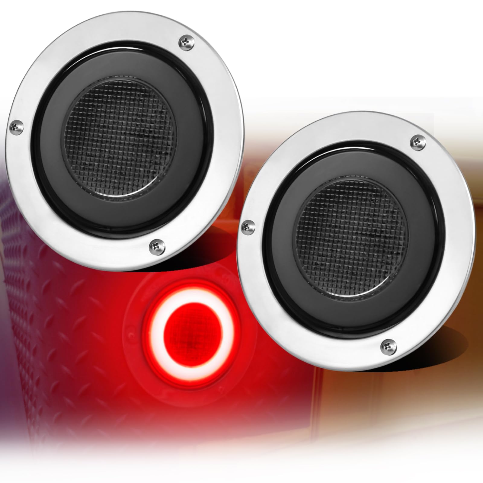 WahMOTOTin 2pcs Smoked Lens 4 inch Round LED Trailer Trucks Halo Brake Stop Running Turn Signal Tail Lights Red 64 LEDs Flange Mount w/Stainless Bezels Sealed Waterproof IP67 For RV/Van  DC 12V