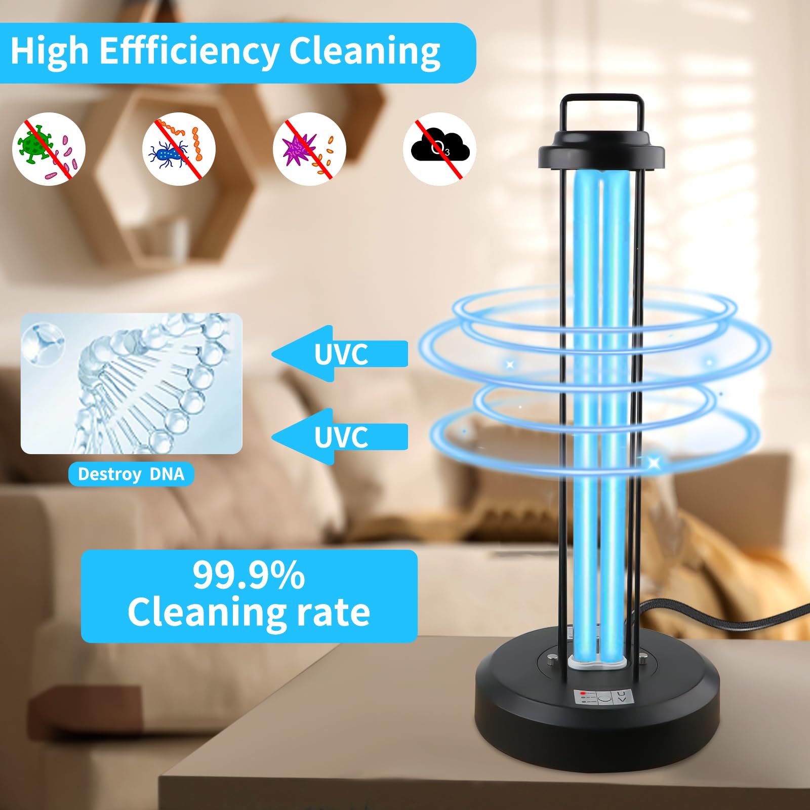 coospider-repta 100W UV Sanitizer Light with Remote Control, Ozone Free, 3-Gear Timer, Ideal for Home, Office, Hotel, School