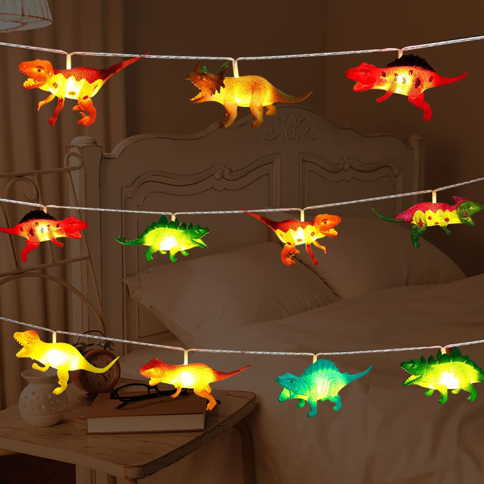 Yeamar Led Dinosaur String Lights Dinosaur Decor For Boys Room Dinosaur Lamp Christmas Party Supplies Dinosaur Battery Operated Lights For Tent Garden Holiday Tree Decorative