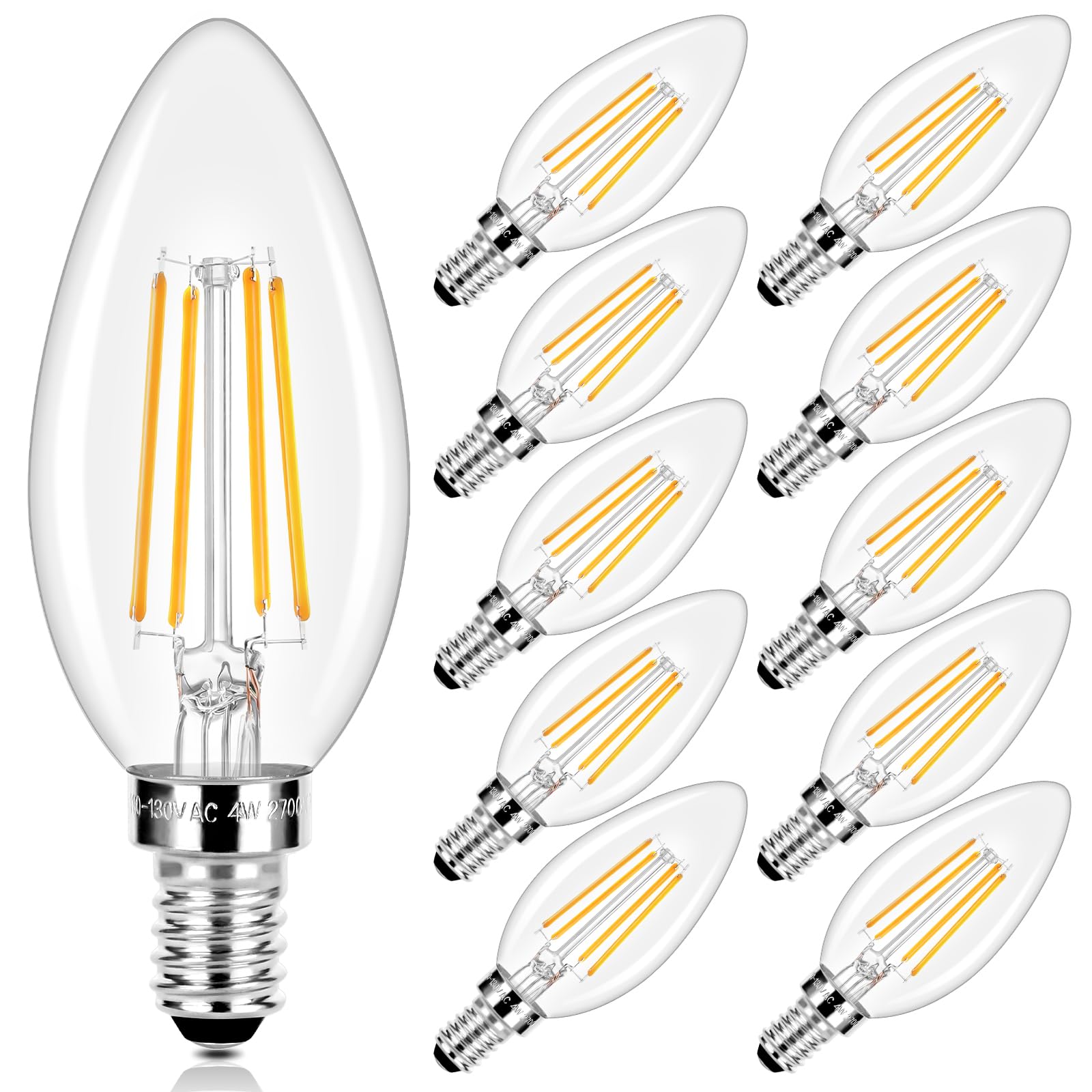 E12 Led Candelabra Bulbs 40 Watt Equivalent, 4W Vintage Candle Light Bulbs, 470Lm Warm White 2700K Edison Bulbs For Ceiling Fan,