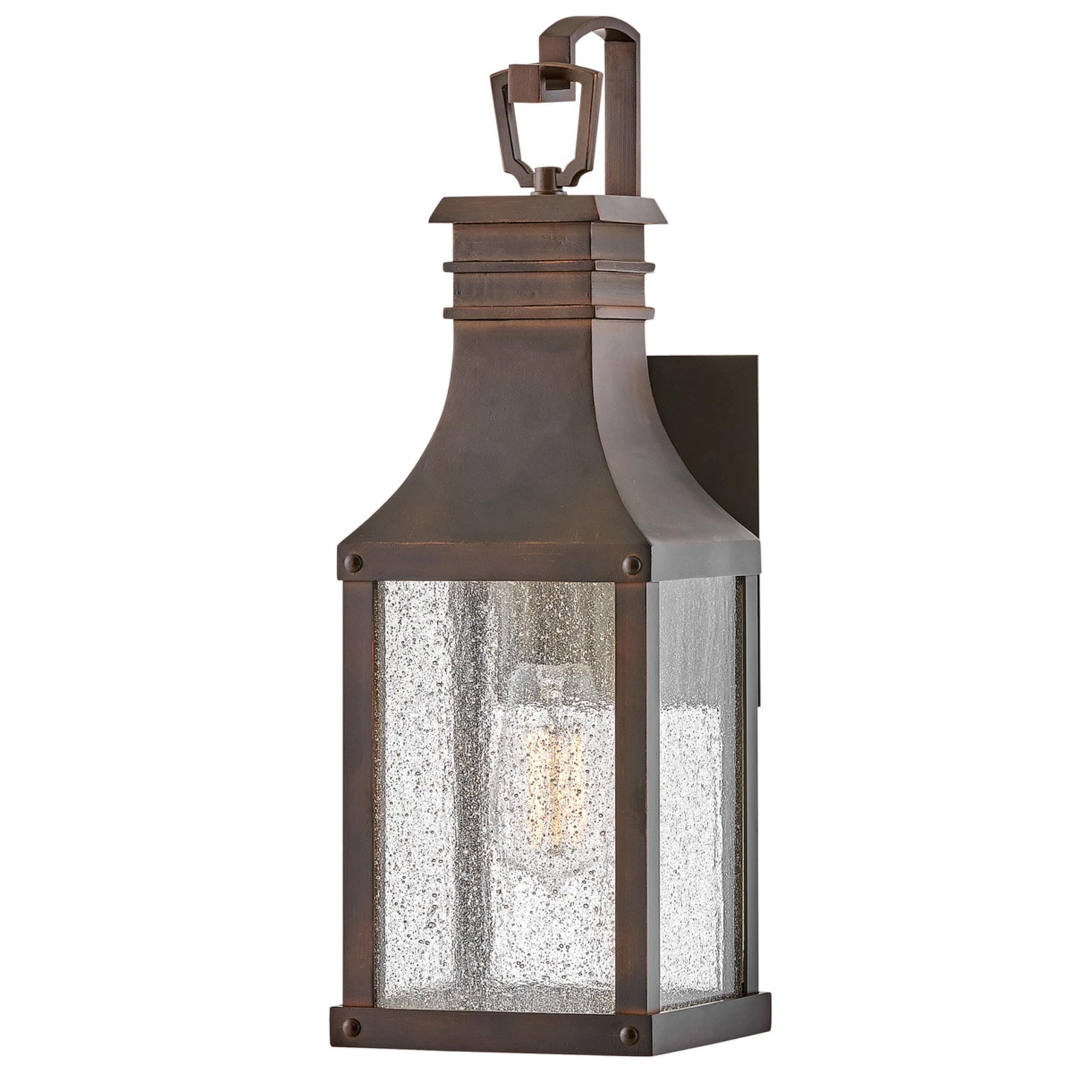 Hinkley Beacon Hill Single Light Wall Mount Outdoor Lantern - Aluminum, Clear Seedy Glass Panes, Old World Charm - Blackened Cop