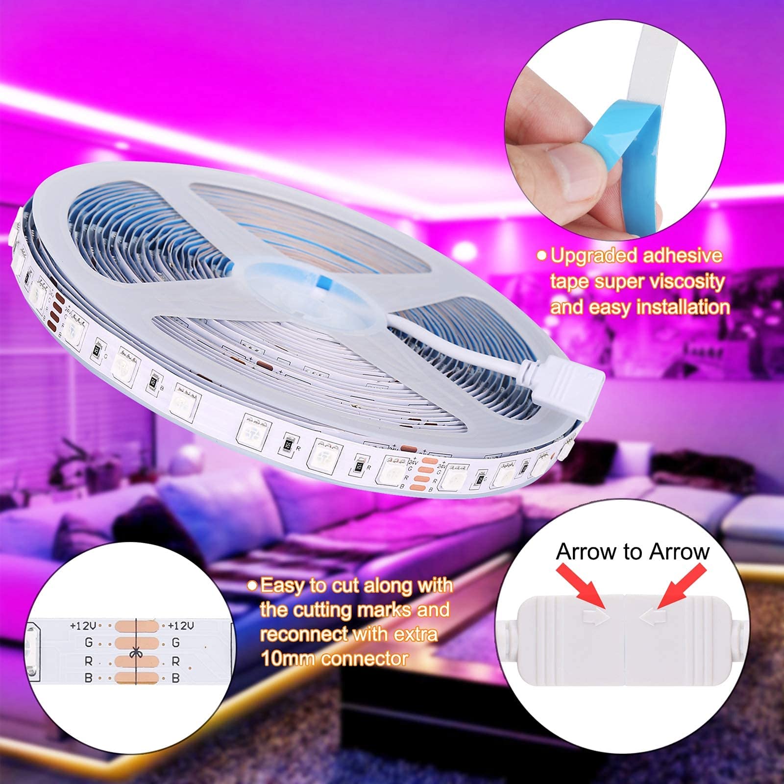 Aled Light 5050 Rgb Led Strip Kit, 10M/600Leds, Non-Waterproof, Color Changing, Model Al103001, Includes Ir Remote & Power Supply