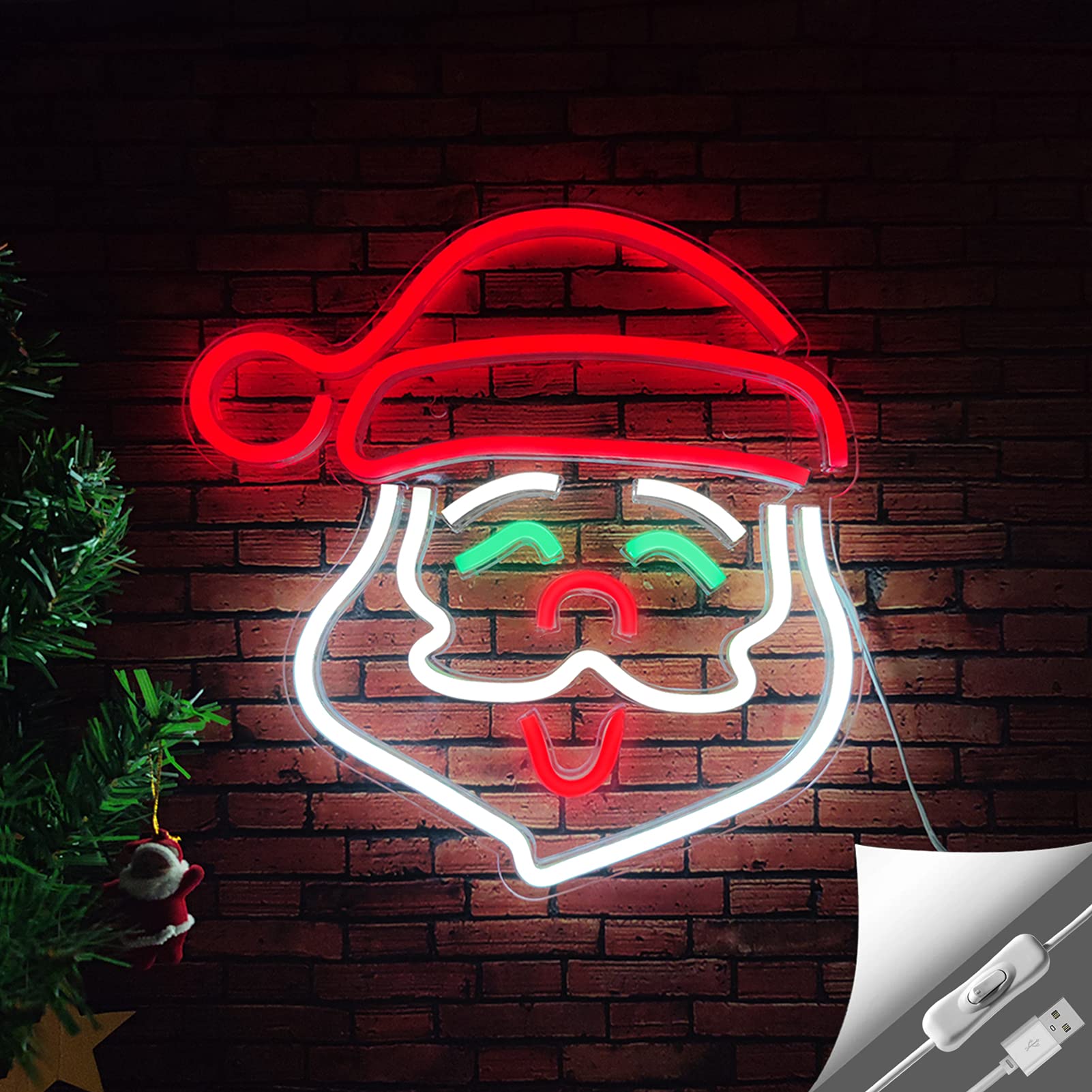 BerniceKelly Santa Claus Neon Sign, LED Wall Decor, 13.8inx13.8in, Acrylic, USB Powered