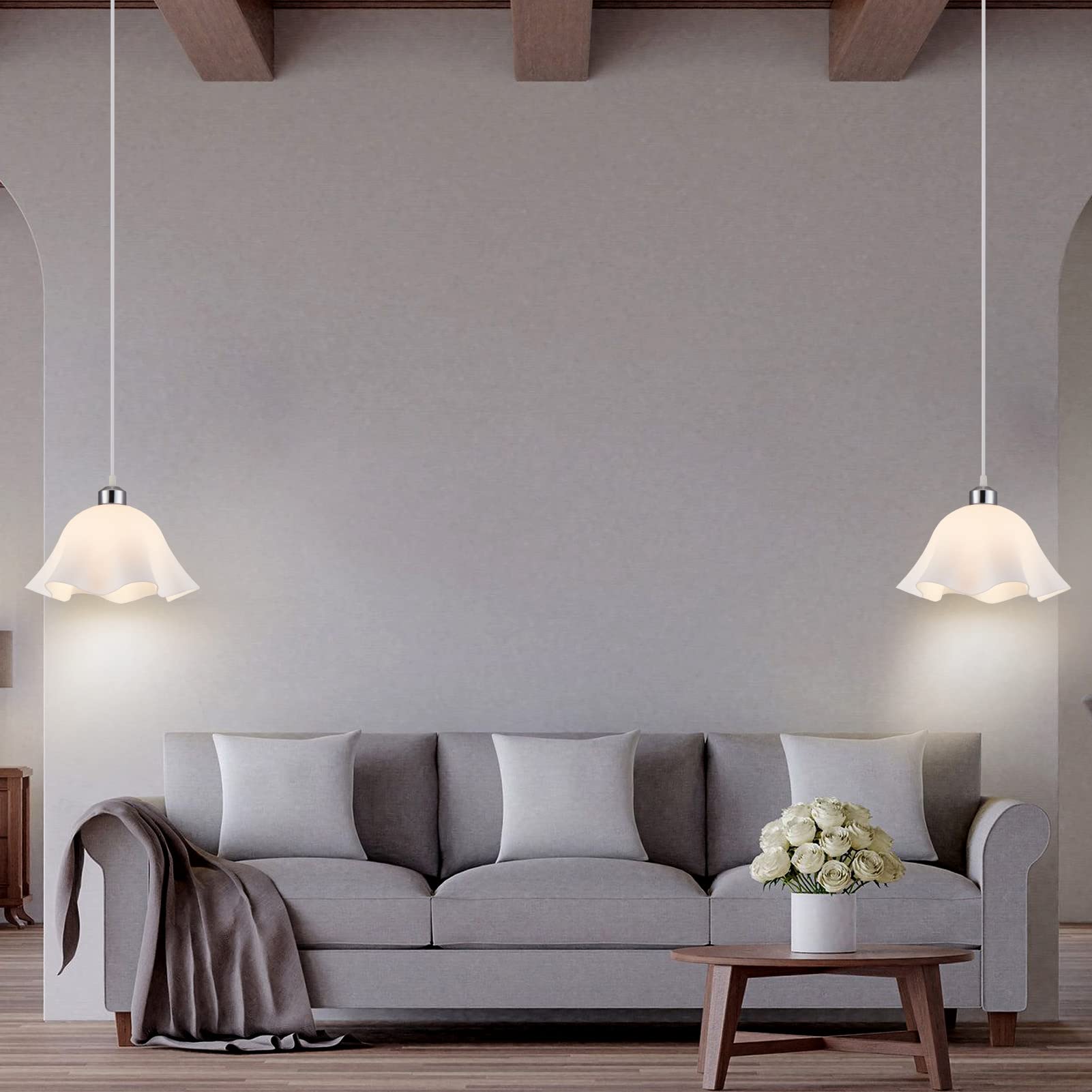 Plug In Pendant Light, 2 Pack Hanging Lights With Plug In Cord, Hanging Lamp With15Ft Cord, On/Off Switch, Frosted Plastic White Shade, Plug In Hanging Ceiling Lights For Bedroom, Living Room
