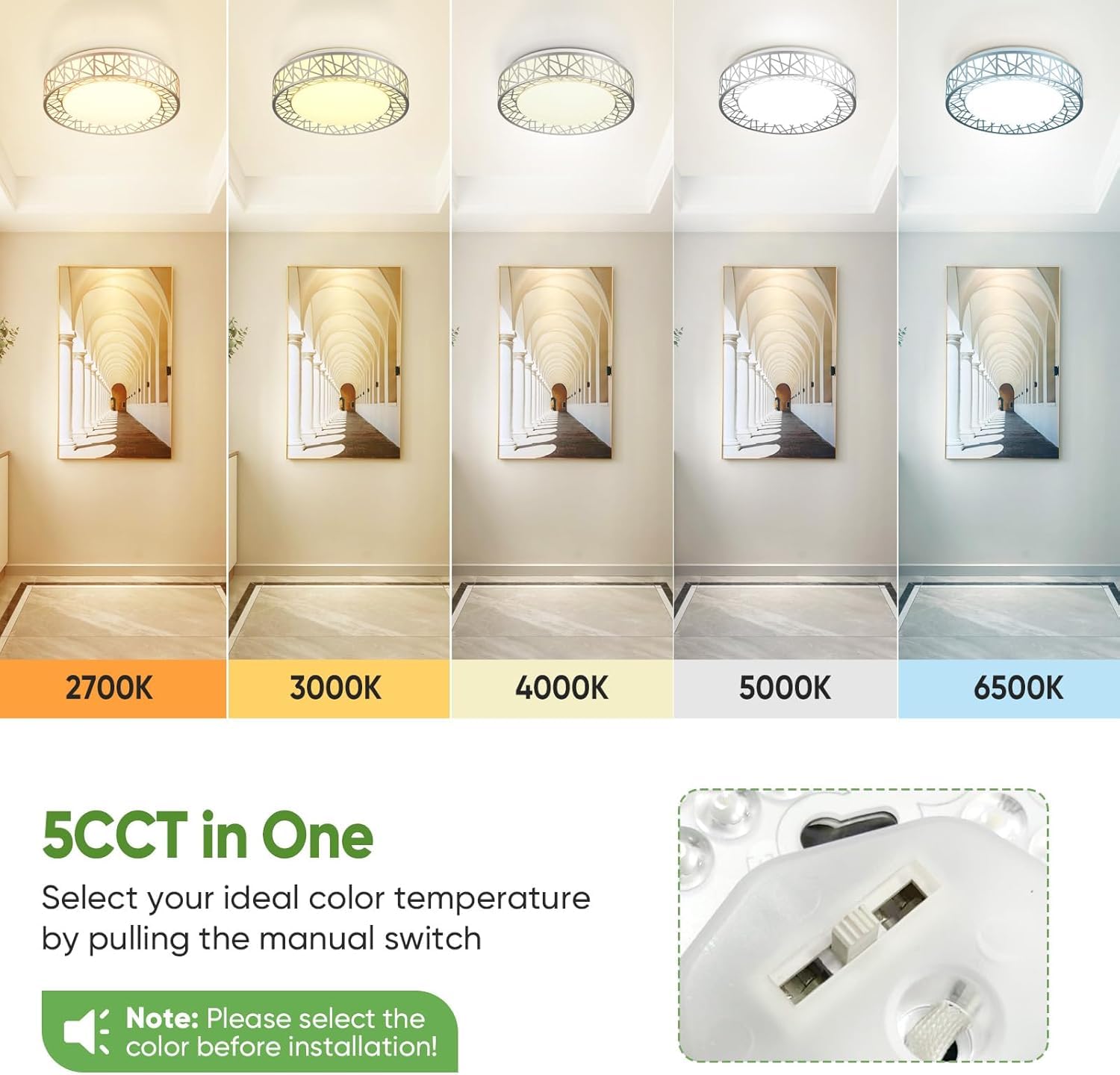 Lightania 14 Inch Flush Mount Ceiling Light, Modern Brushed Nickel Led Ceiling Light Fixture, 24W 2400Lm 2700-6500K Adjustable,