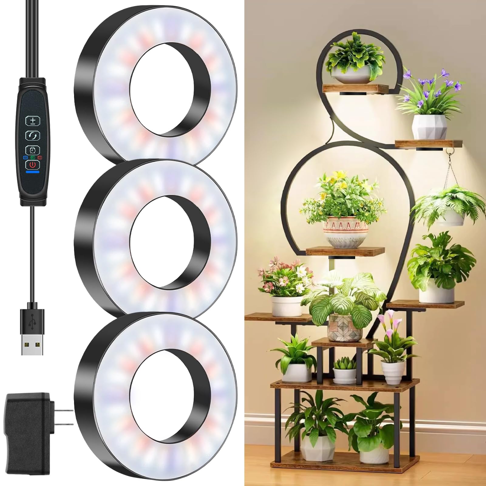 Tri-Head Grow Light For Indoor Plants  10-Level Dimmable Plant Light With 6H/12H/16H Timer  144 Leds Full Spectrum Grow Lamp For Seedlings  3 Lighting Modes  7.5Ft Long Cord For Under Cabinet  Shelves