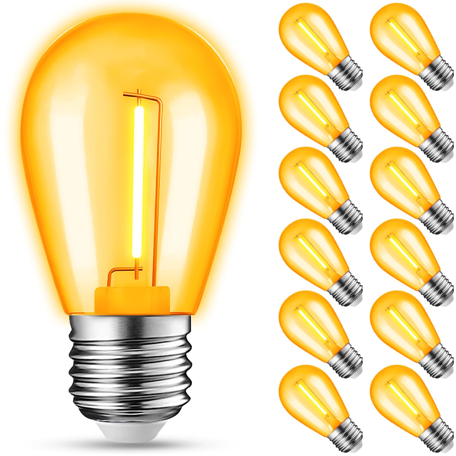 12-Pack Orange String Light Bulbs  Patio String Light Replacement Bulbs For Outdoor Indoor  1W E26 Base S14 Led Colored Light Bulbs For Christmas Halloween Holiday Home Decor