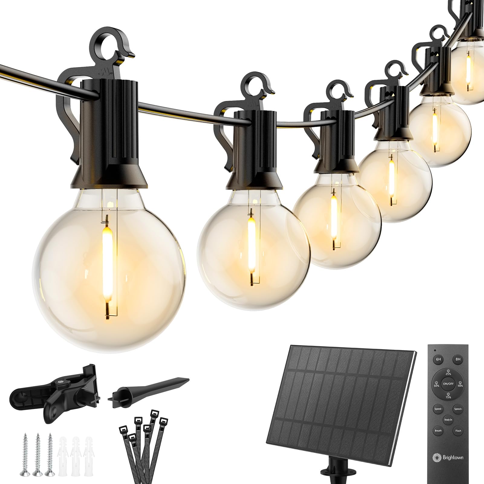 Brightown String Lights Outdoor Waterproof with Remote Cable Ties, 108FT G40 Patio Lights with 50 LED Shatterproof E12 Bulbs, 3 
