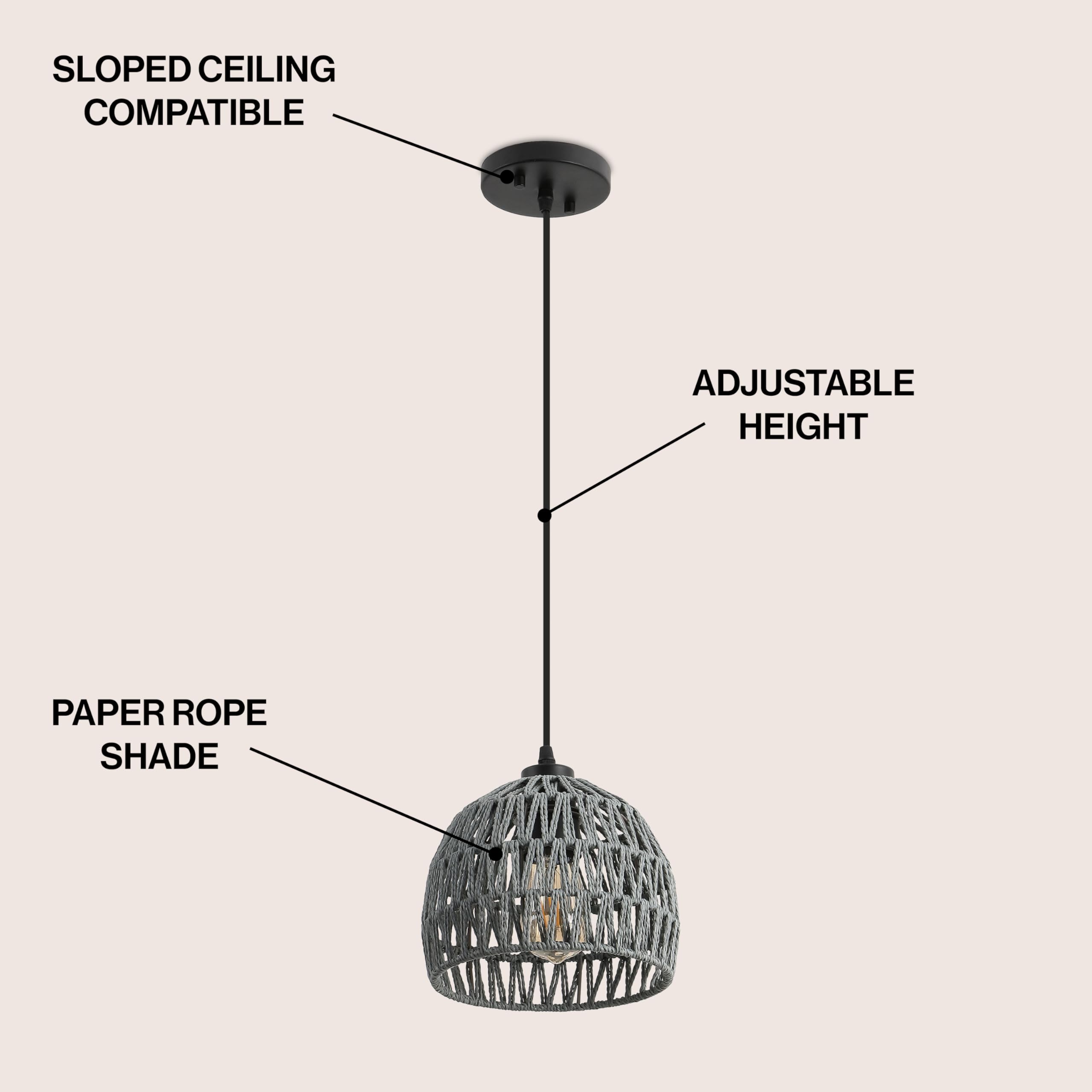 Jonathan Y Jyl6512D Campana 8.25 1-Light Bohemian Modern Woven Rope/Iron Led Pendant Farmhouse, Coastal, Transitional, Kitchen,