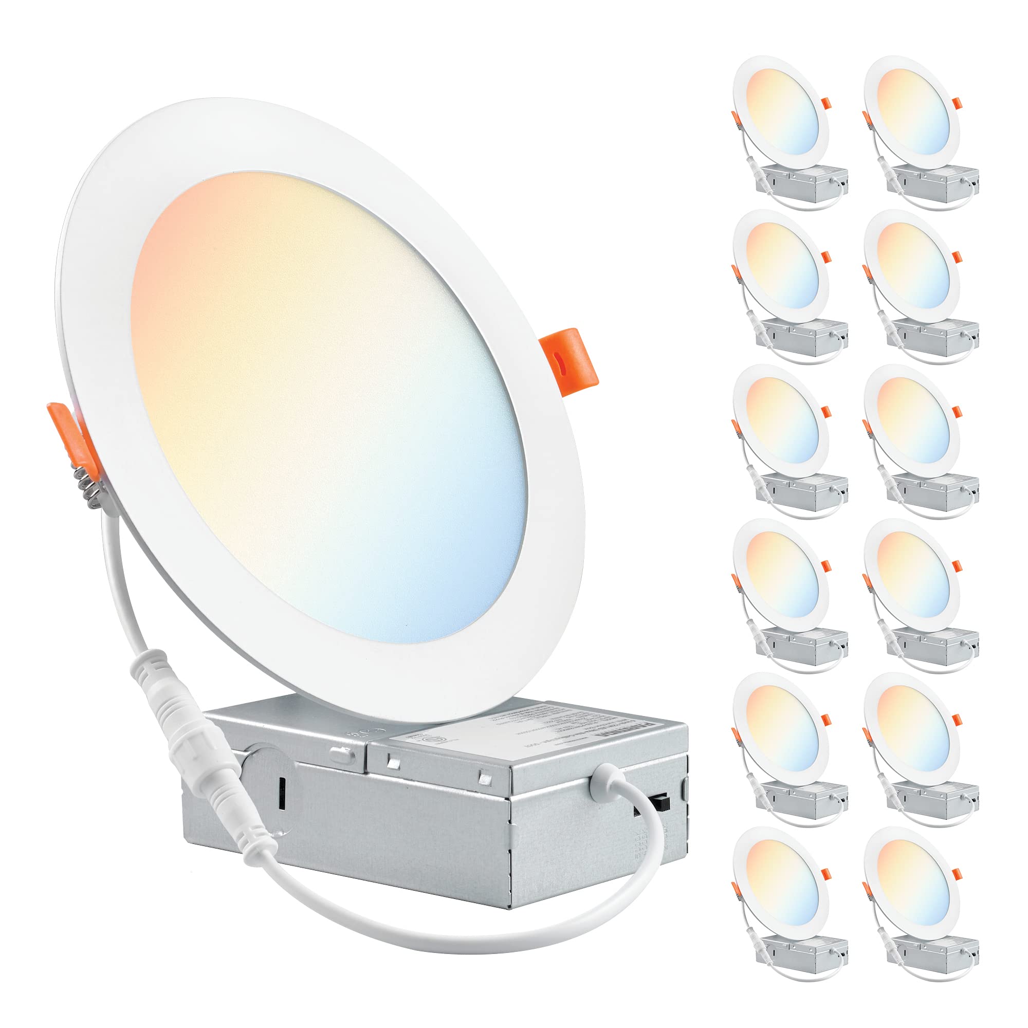 Parmida (12 Pack) 6 Inch Dimmable 5Cct Ultra-Thin Led Recessed Ceiling Light With Junction Box, 5 Color Selectable 2700K/3000K/3500K/4000K/5000K, 12W, Canless Wafer Slim Panel Downlight, Ic Rated, Etl