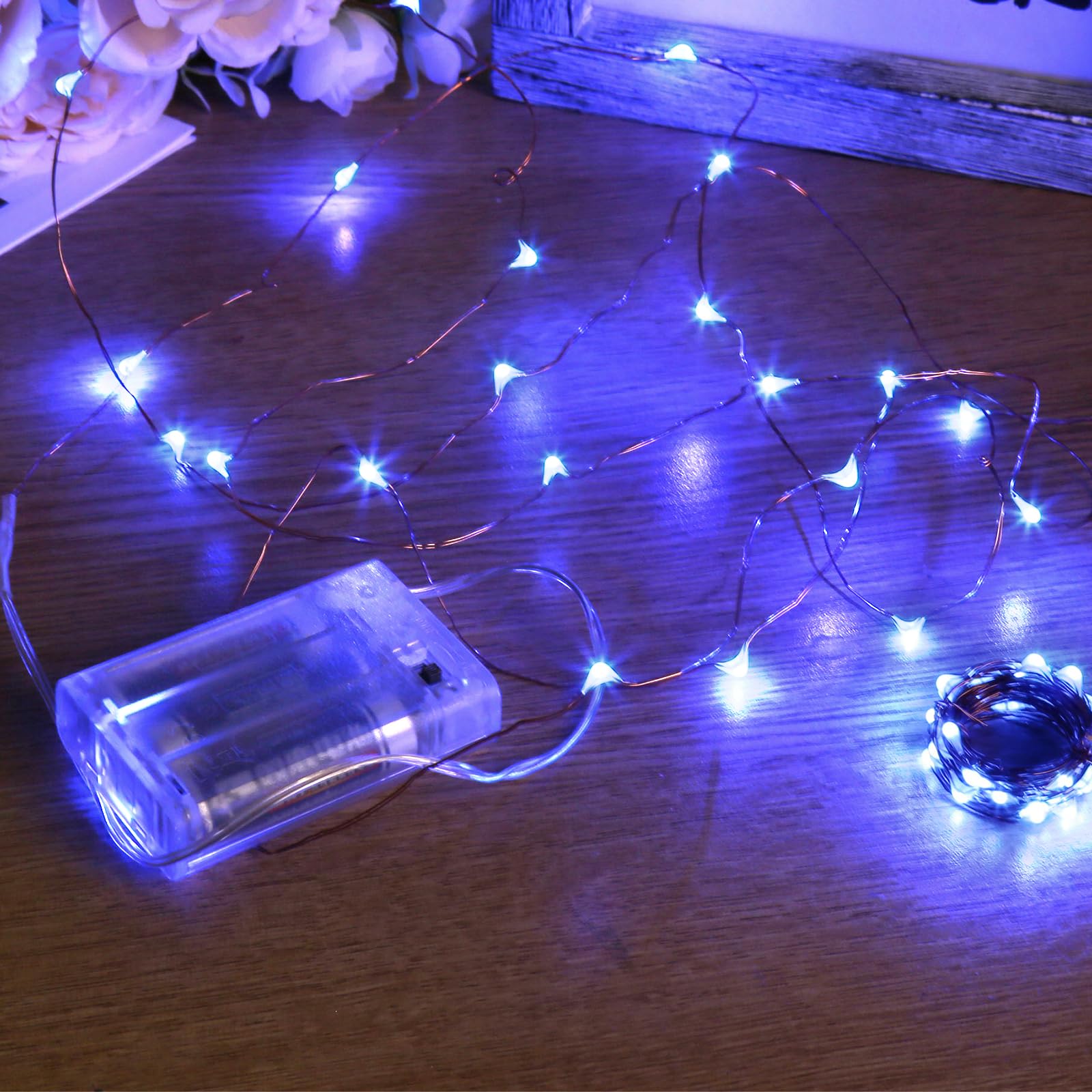 Sanniu LED Fairy Lights, 4 Pack Mini Battery Operated Copper Wire String Lights, 5m/16ft, Blue for Indoor Home Decoration