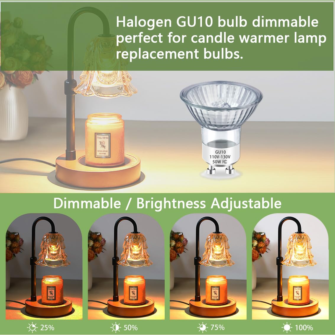 Rugfew Gu10 Halogen Bulb 120V 50W Halogen Light Bulbs,Gu10+C,110-130 Volt 50 Watt Mr16 With Glass Cover, 2700K Warm White, Dimma