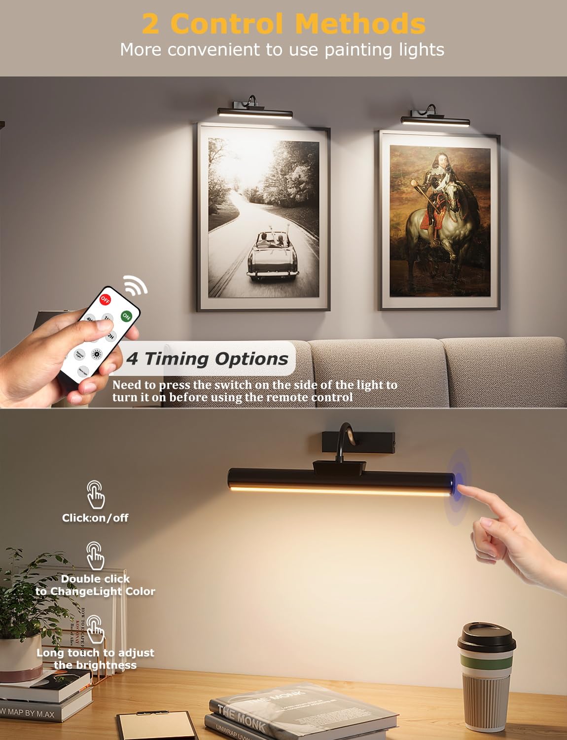 Skairipa 16in Wireless Picture Light, Dimmable LED, 5000mAh Battery, 3 Color Modes, Plastic, Black, 2 Pack, Model SN-YHD01