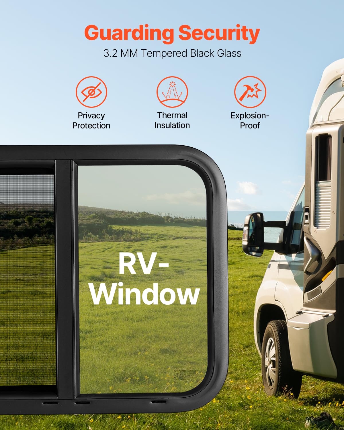 VEVOR Horizontal RV Window, 24 W x 20 H Tinted Sliding RV Window with Net Screen & Trim Ring, Fit 15/16-1 3/4 Thickness Wall, RV