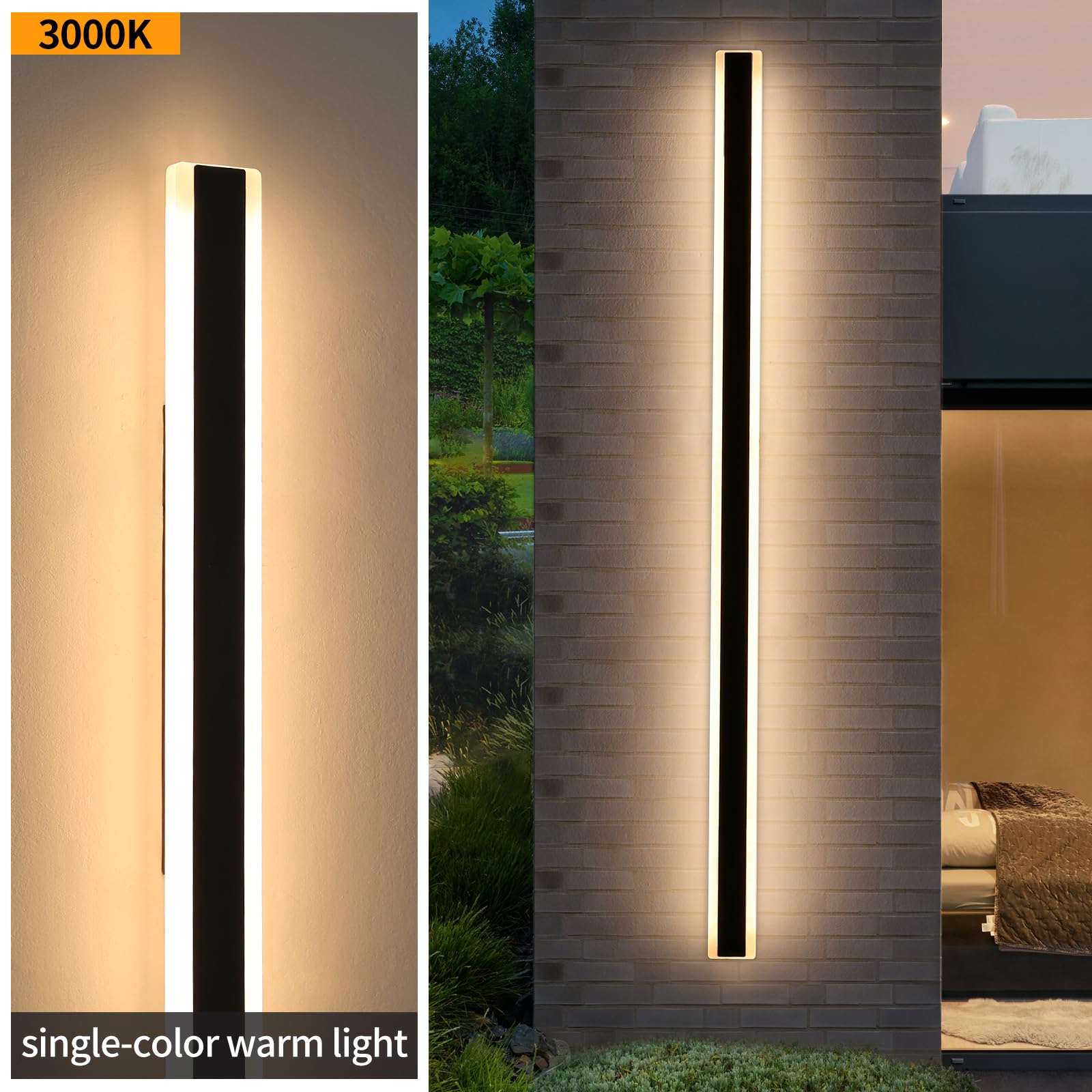Mikeru 2Pack 71" LED Wall Light Fixtures, 3000K Warm White, IP65 Waterproof, Hardwired Outdoor Lighting for Garage and Shop