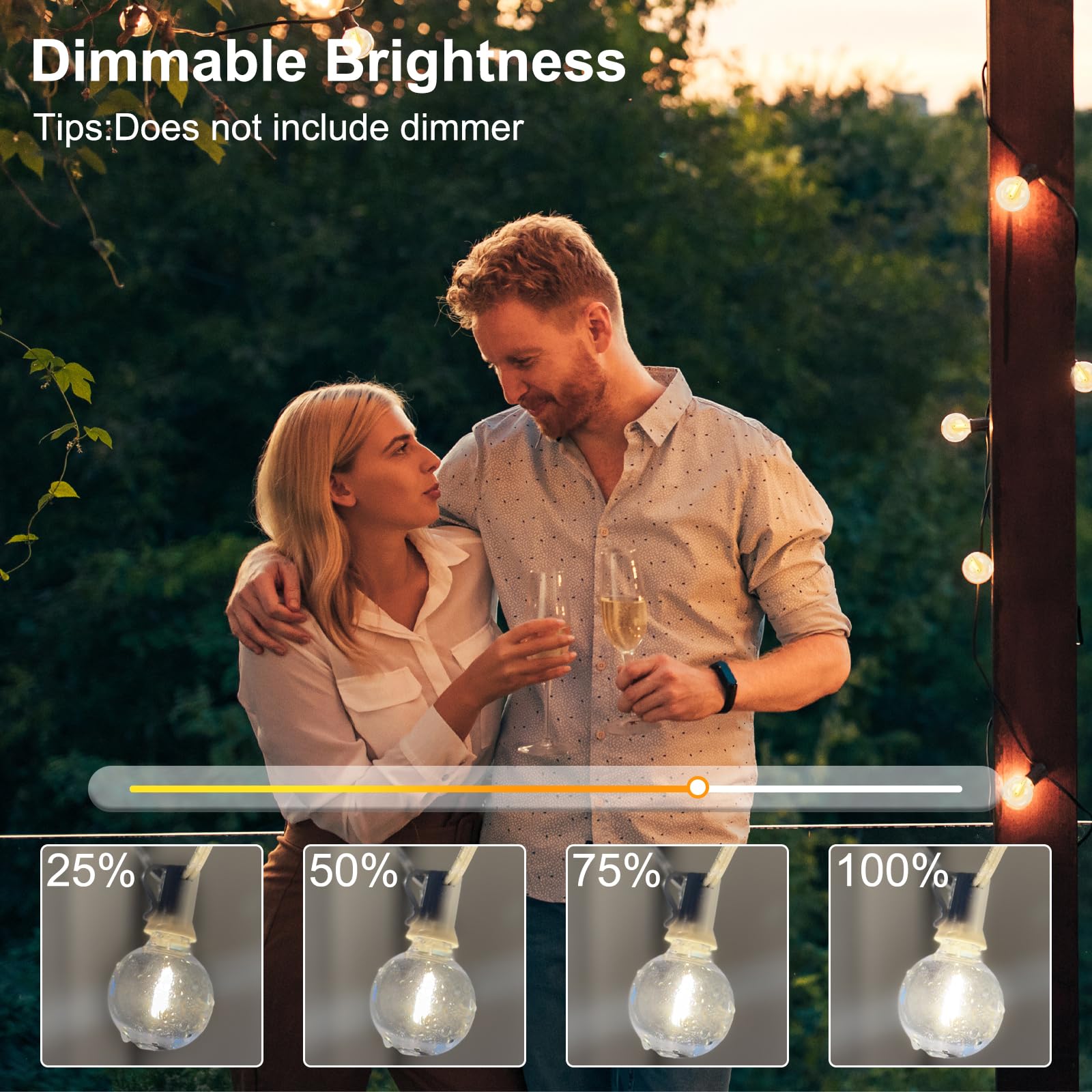 25 Pack G40 Led Replacement Light Bulbs, E12 Screw Base Shatterproof Led Globe Bulbs For Outdoor String Lights, 0.6 Watt Dimmabl