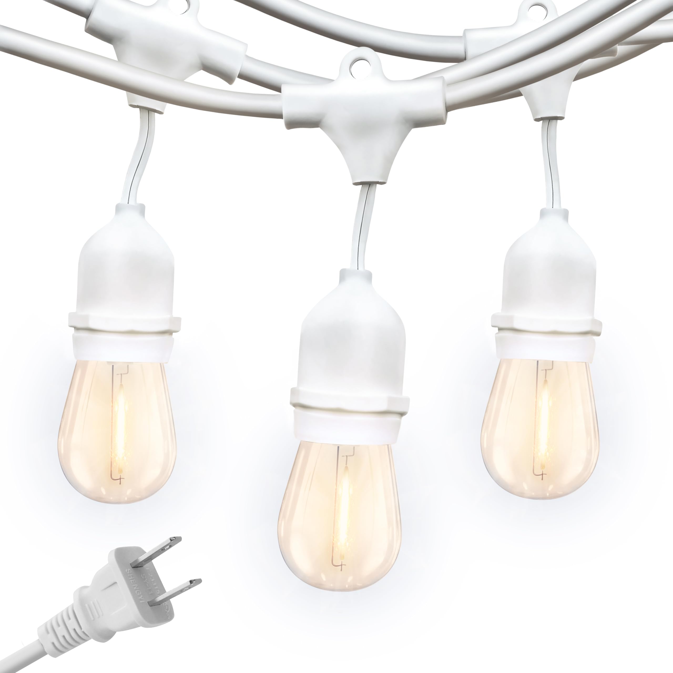 Brightech Ambience Pro LED Outdoor String Lights, Dimmable Vintage Edison Bulbs, 48 Ft, 15 Bulbs, White Cable, Model AMB-2W-WHT