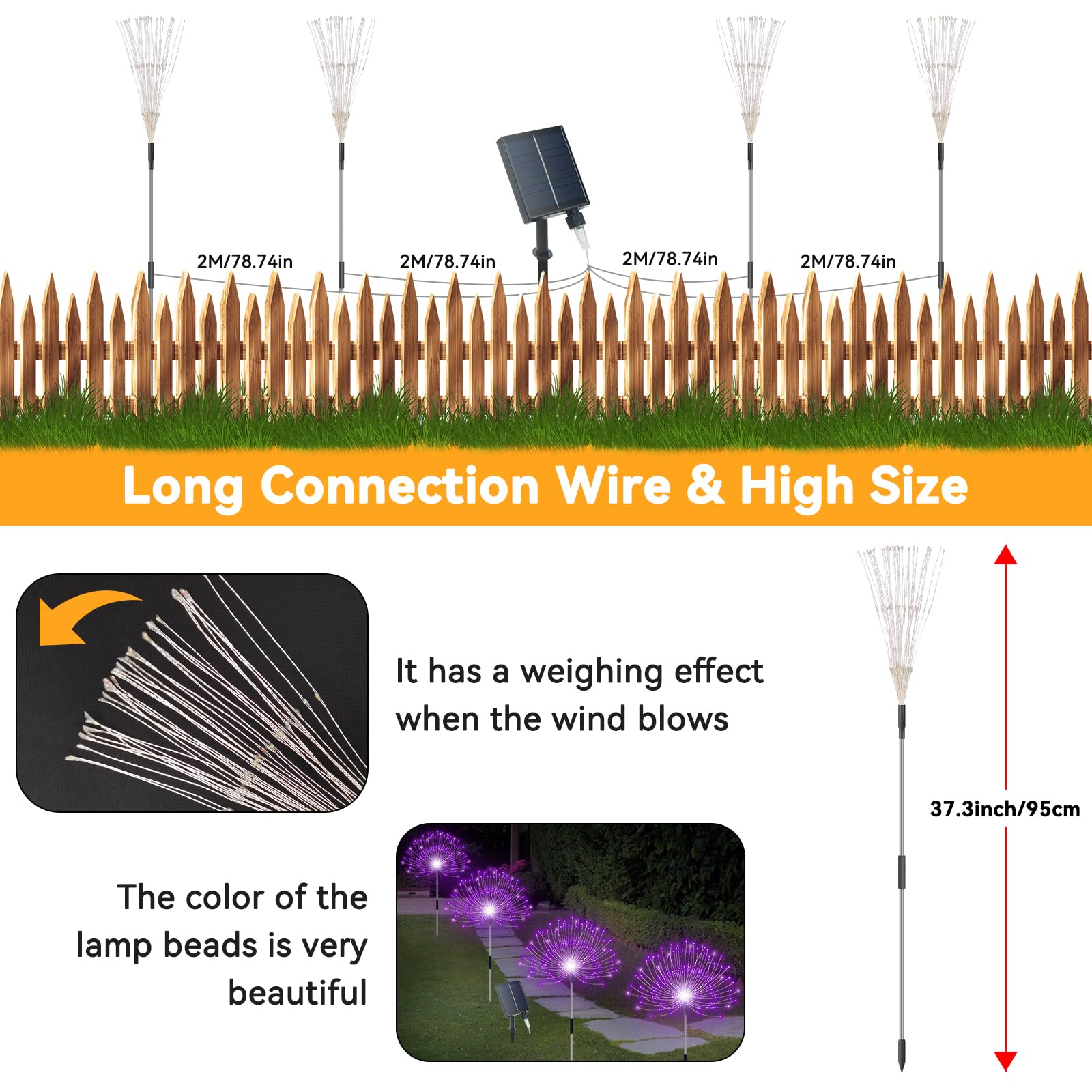 Slyuexu Solar Garden Lights, 480 LED, 8 Lighting Modes, 4 Pack, Waterproof, Purple, Model YF00016
