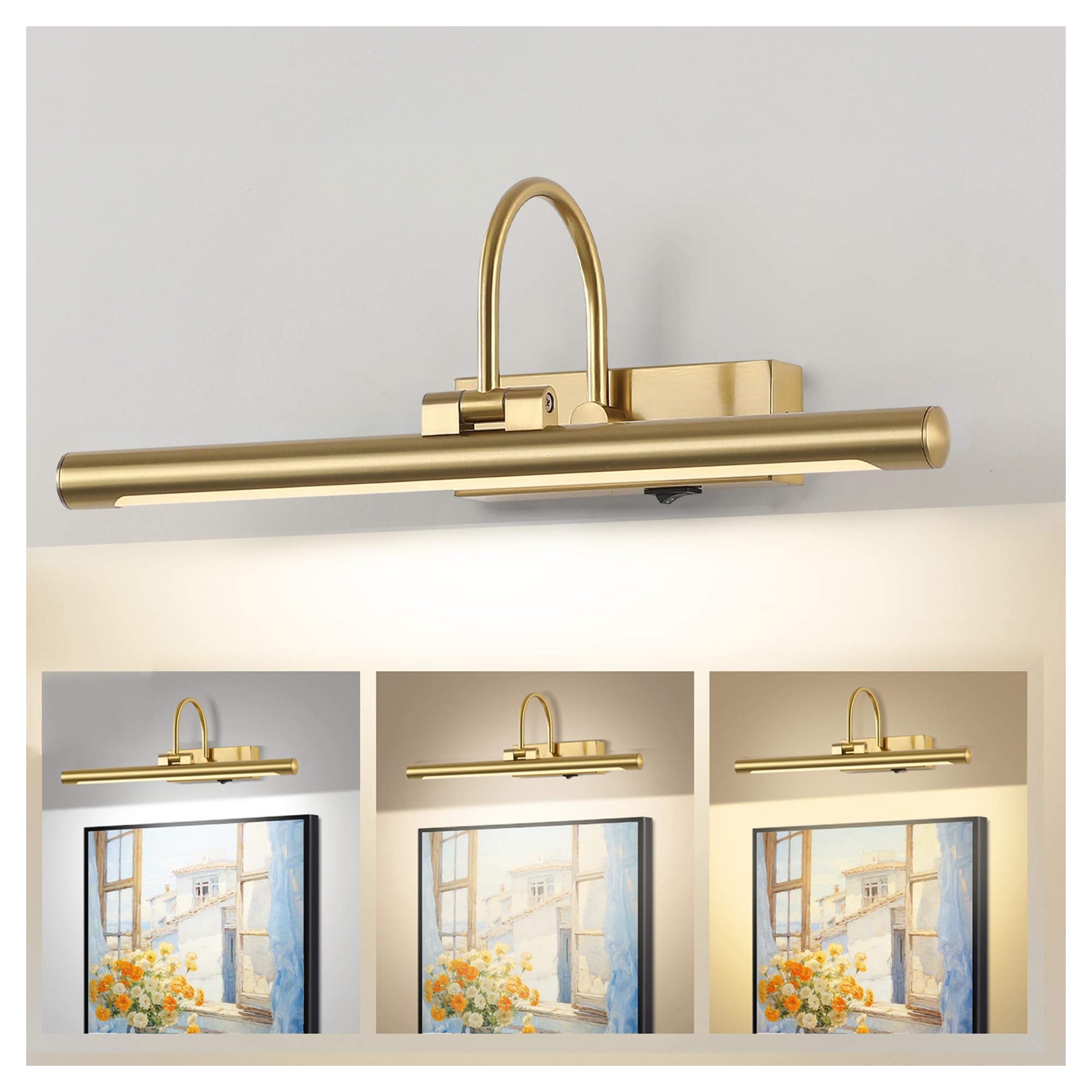 Kiloeye 16Picture Light for Wall Battery Operated Art Lights for Discomfortting Brass Wireless LED Picture Lighting 3CCT Dimmable Gold Art Light Gallery Lighting for Wall Gallery Lighting Portrait Artwork
