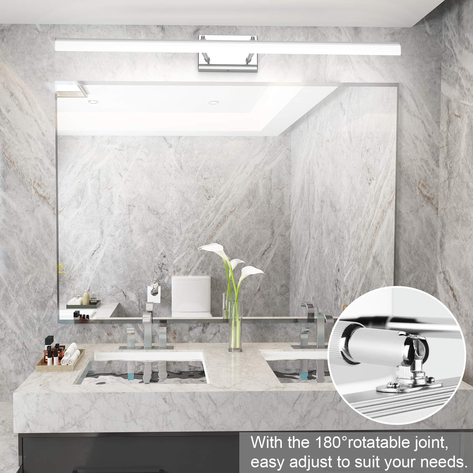 Aipsun 40" Modern LED Vanity Light Fixtures - Adjustable Chrome Bathroom Lighting, Stainless Steel, 5500K