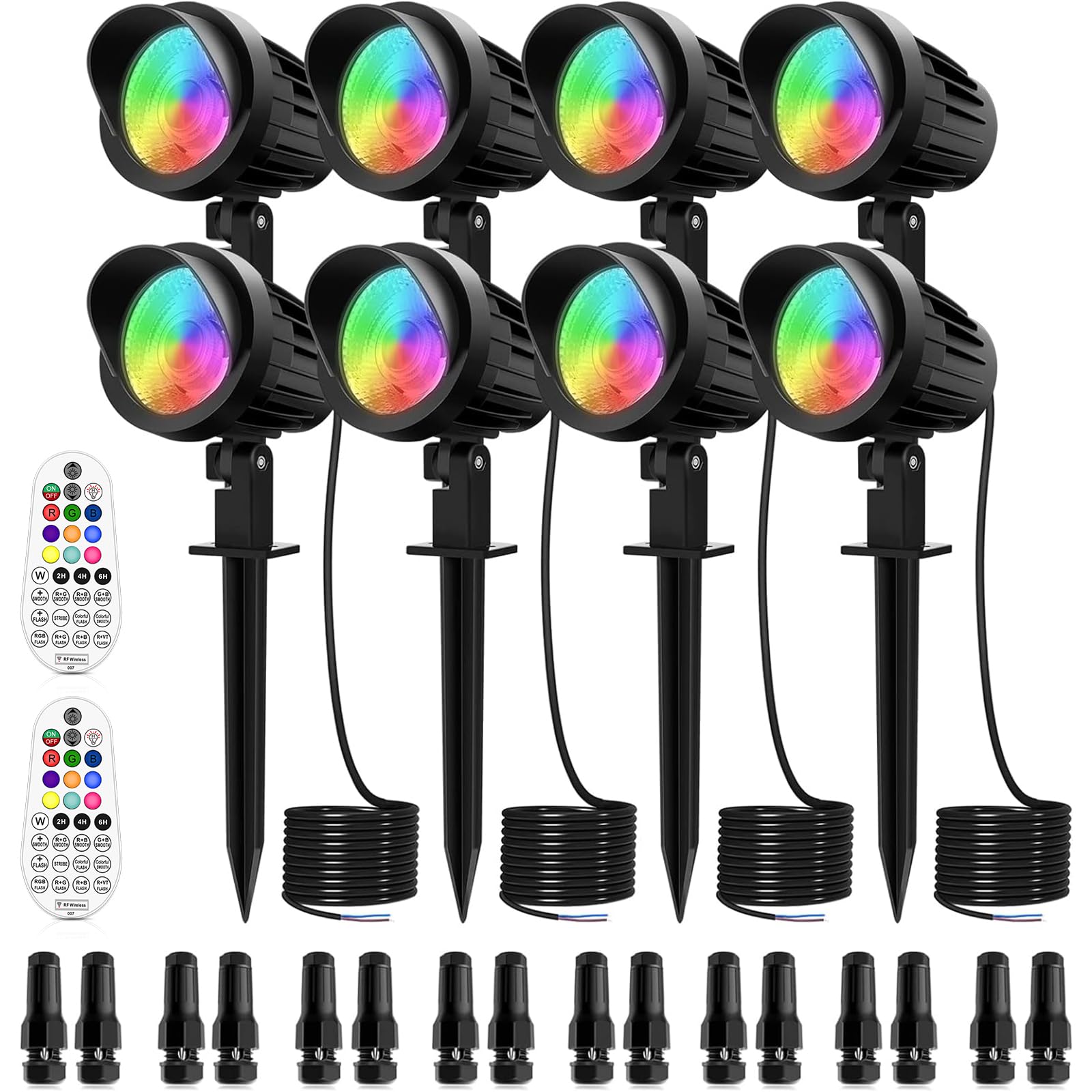 Meikee 7W Rgb Landscape Lights  Dc/Ac 12V 24V Low Voltage Landscape Lighting  Rgb Color Changing Spot Lights Ip66 Waterproof For Christmas Halloween Decoration 8 Packs